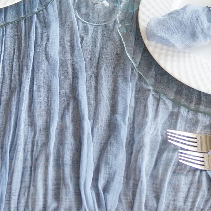 Dusty Blue Cheesecloth Table Runner 141 in Long, Blue Gauze Table Runner, Cheese Cloth for Wedding Decoration, Boho Baby Boho Baby Shower