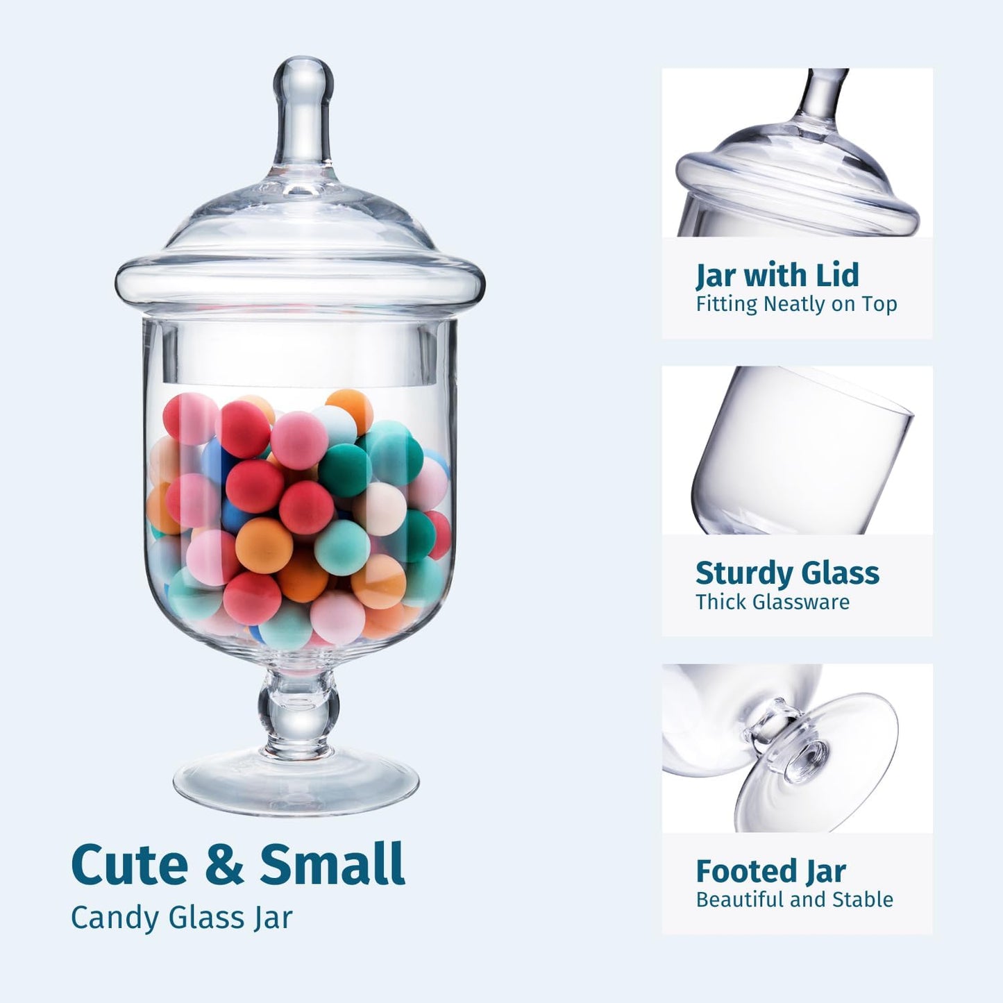 Clear Glass Apothecary Jars, Small Candy Buffet Display Elegant Storage Jar, Decorative Wedding Candy Organizer Canisters (Height: 9" Body: 5"; 22 FL.OZ)