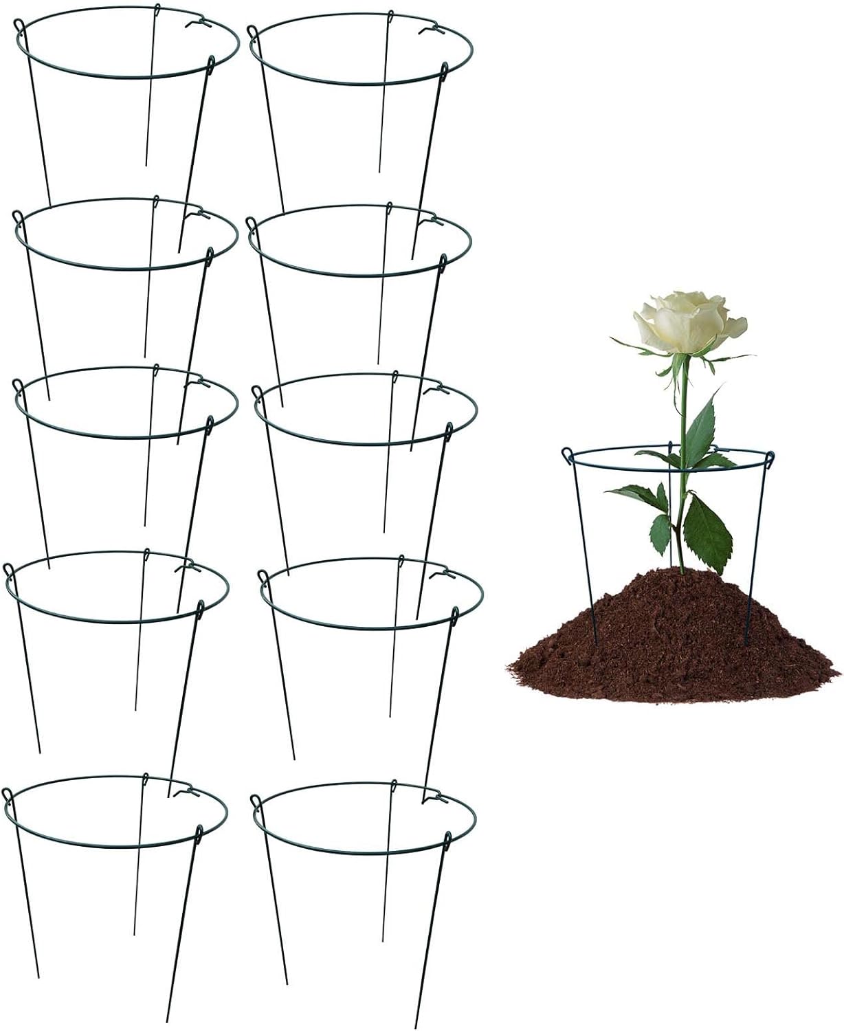 14" Wide x 24" High Peony Cage Rings Garden Plant Support Brace, Pack of 10 Round Metal Plant Stakes Rings, Strong Large Garden Supports for Flowers, Peonies, Rose, Lily