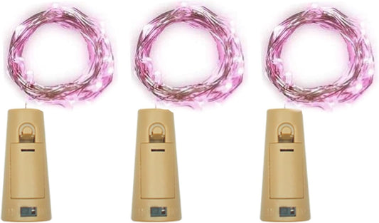 Wine Bottle Lights with Cork, Battery Operated 20 LED Cork Shape Silver Wire Colorful Fairy Mini String Lights(No Bottles) for DIY, Party, Decor, Christmas, Halloween,Wedding (3, Pink)