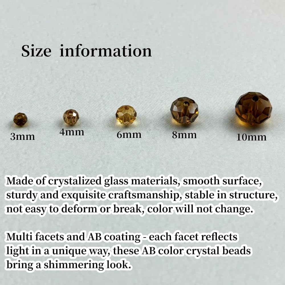 200pcs 6mm Crystal Glass Beads for Crafts Faceted Rondelle Glass Beads for Jewelry Making Crystal Spacer Beads for Necklaces Bracelets Earrings DIY Craft(Amber AB)