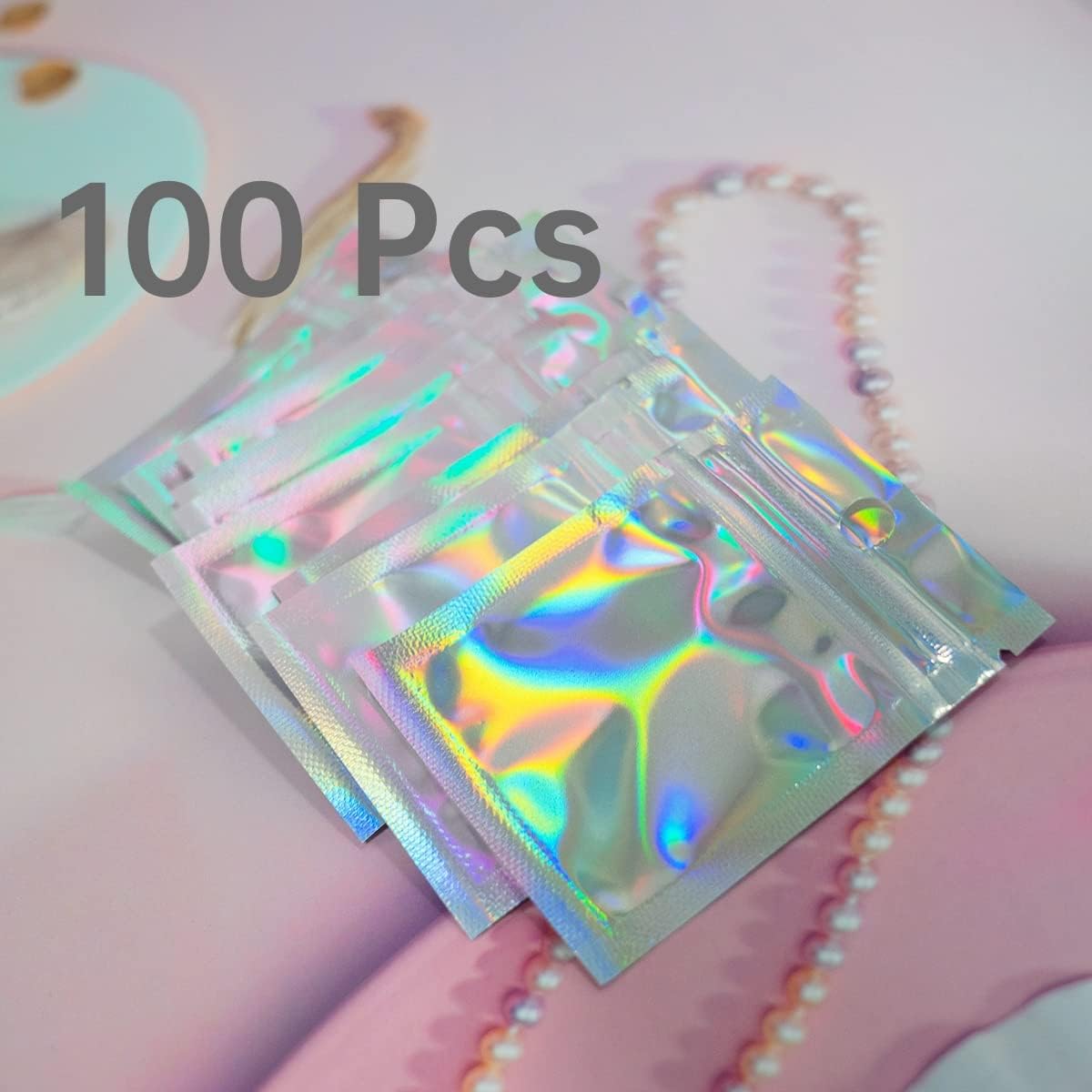 Resealable Foil Pouch Bag [100 PCS ] Great for Party Favor Food Storage (Holographic Color, 3 x 4 Inch)