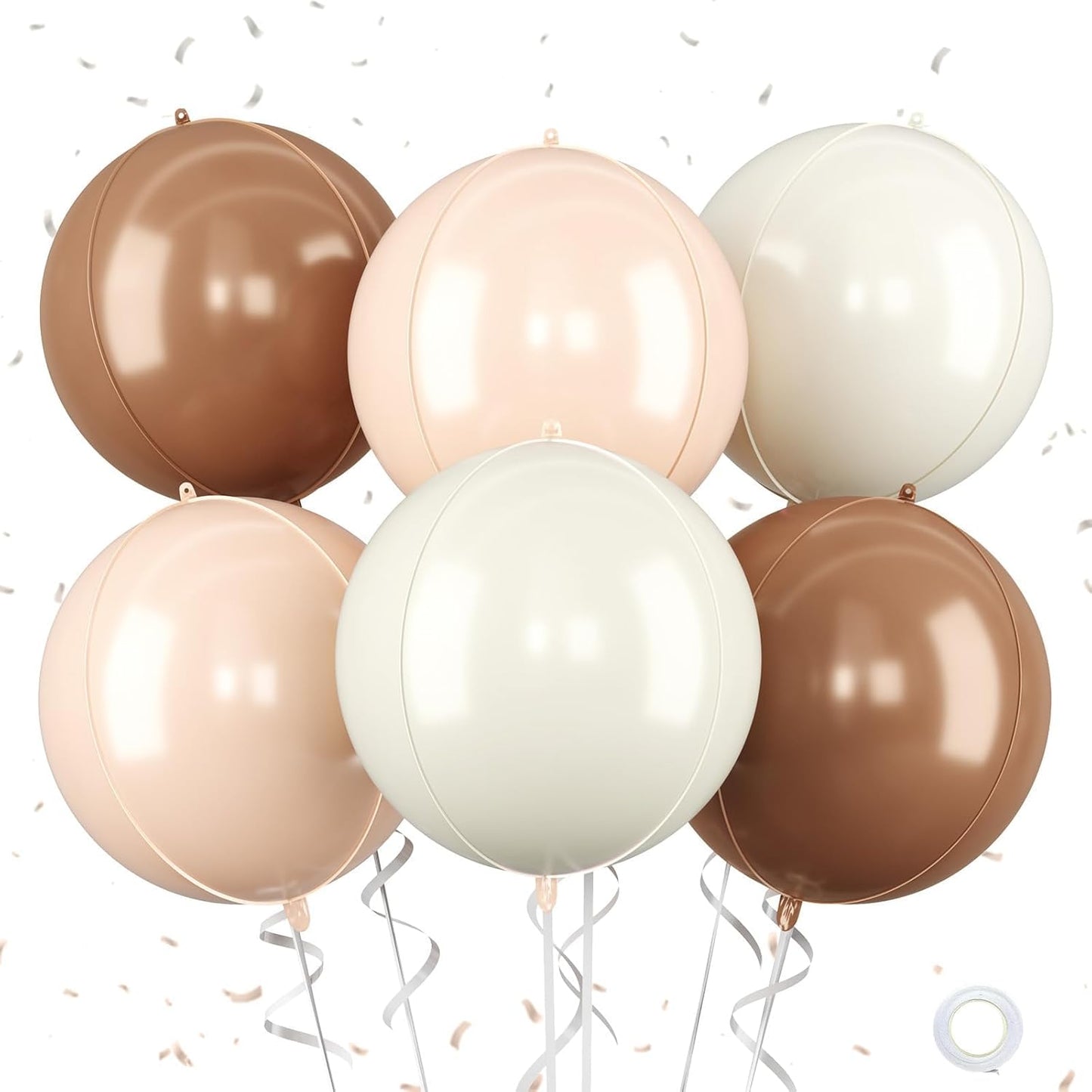 Giant Foil Balloons, 6Pcs Large Cream Sand White Apricot Brown Round Balloons, 22 Inch Big Round Foil Balloon for Boho Birthday Party Baby Shower Wedding Decorations