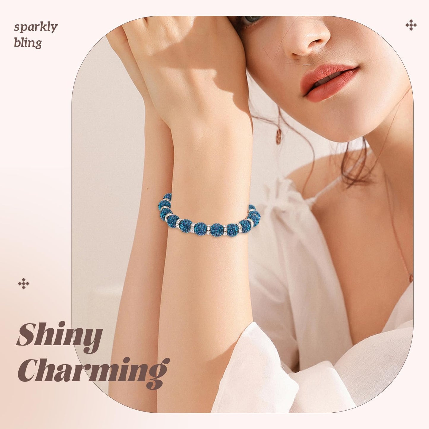 160pcs 10mm Rhinestone Beads for Jewelry Making, Blue Zircon Shiny Round Disco Ball Beads Bulk, Sparkle Crystal Clay Christmas for Bracelet Baseball Necklace Earring Crafting and DIY