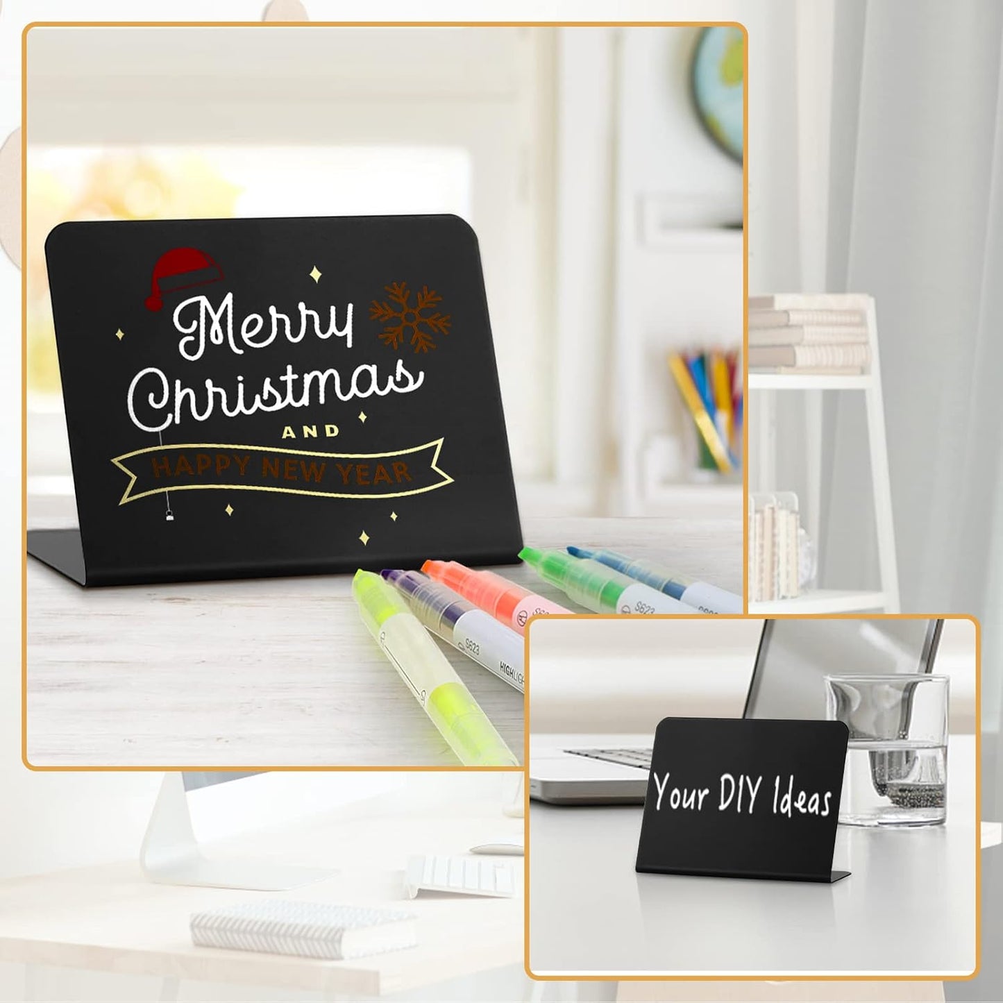 20 Pack Mini Chalkboard Signs for Food, ALOTCHE Tabletop Chalkboard Labels L-Shaped Rustic Tabletop Buffet Table Signs for Weddings, Birthday Parties, Message Board Signs, Bakery and Retail