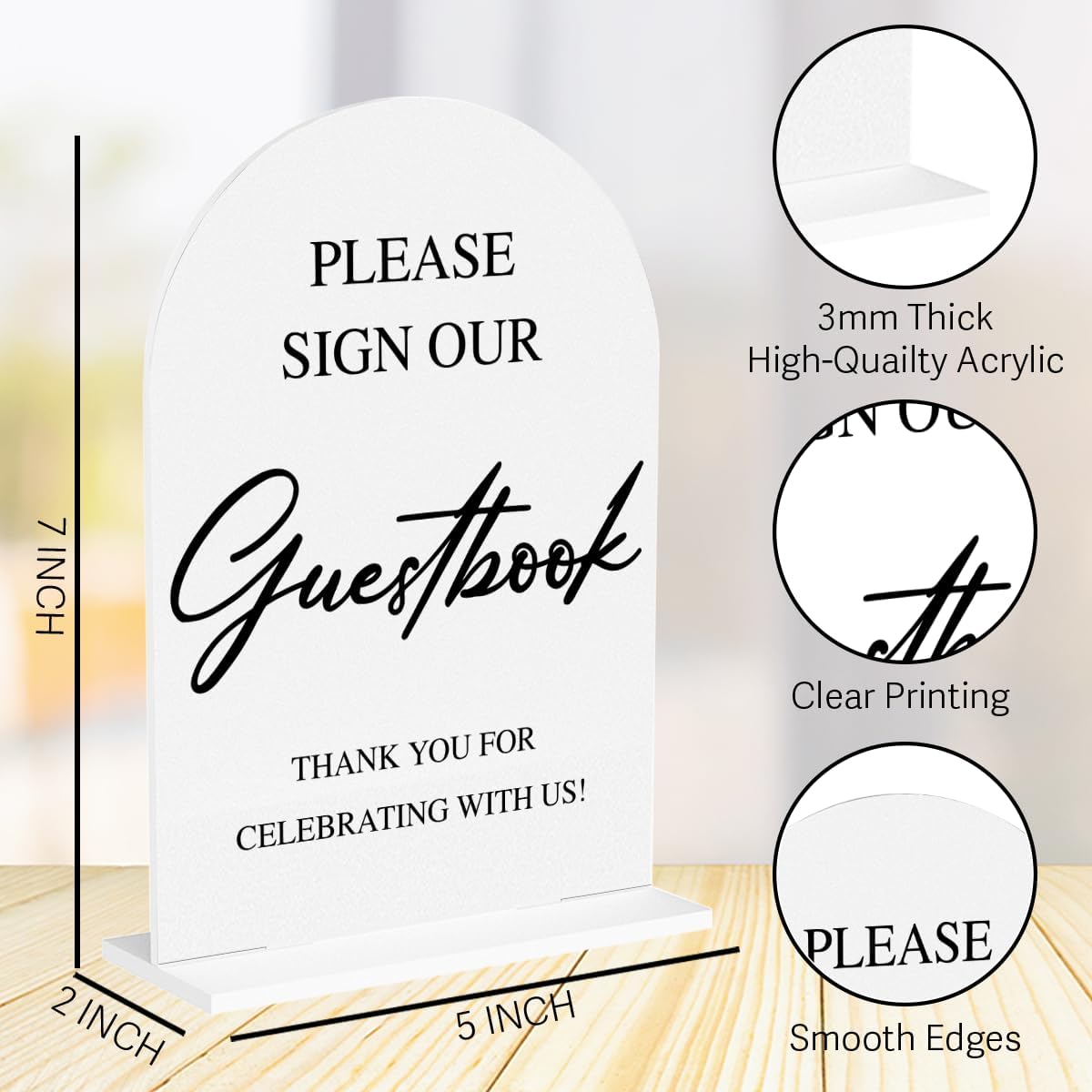 Wedding Guest Book Sign Please Sign Our Guestbook Sign Acrylic Arch Wedding Bridal Shower Baby Shower Welcome Table Signs for Ceremony and Reception Decor 7 x 5 Inches
