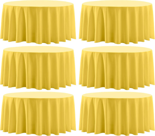 Round Tablecloth 6 Pack 108 Inch Yellow Tablecloths Washable Decorative Linen Polyester Table Clothes Cover for Dining Table Banquets Buffet Parties and Wedding