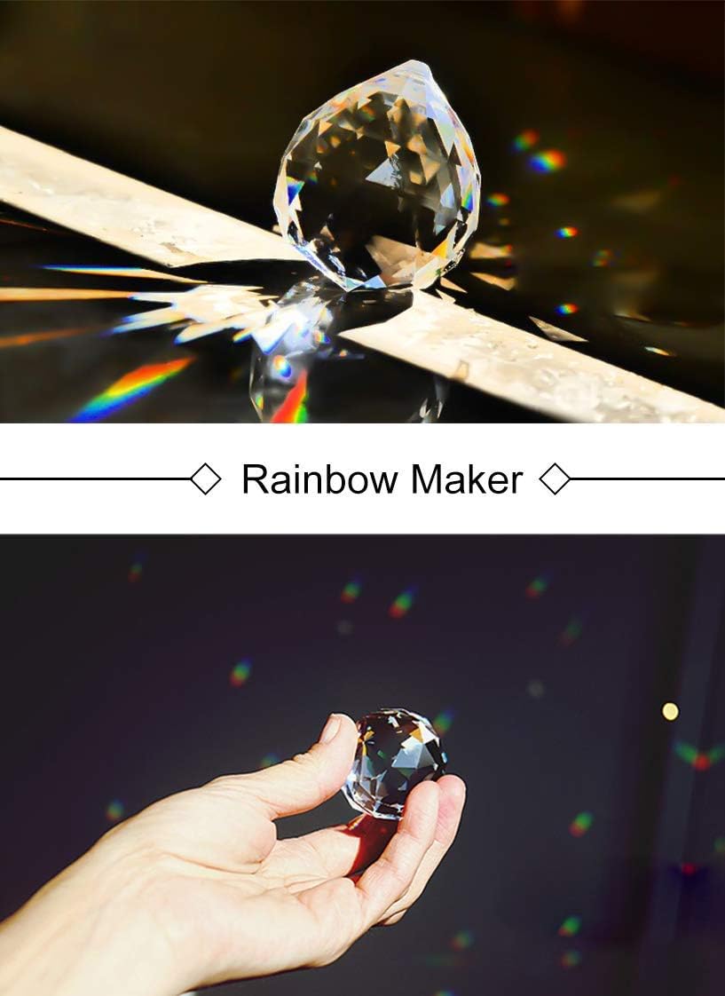 MerryNine 2 Pack Crystal Ball Prism Sun Shine Catcher Rainbow Pendants Maker, Hanging Crystals Prisms for Windows, for Feng Shui, for Gift (Clear) (50mm/2.0")