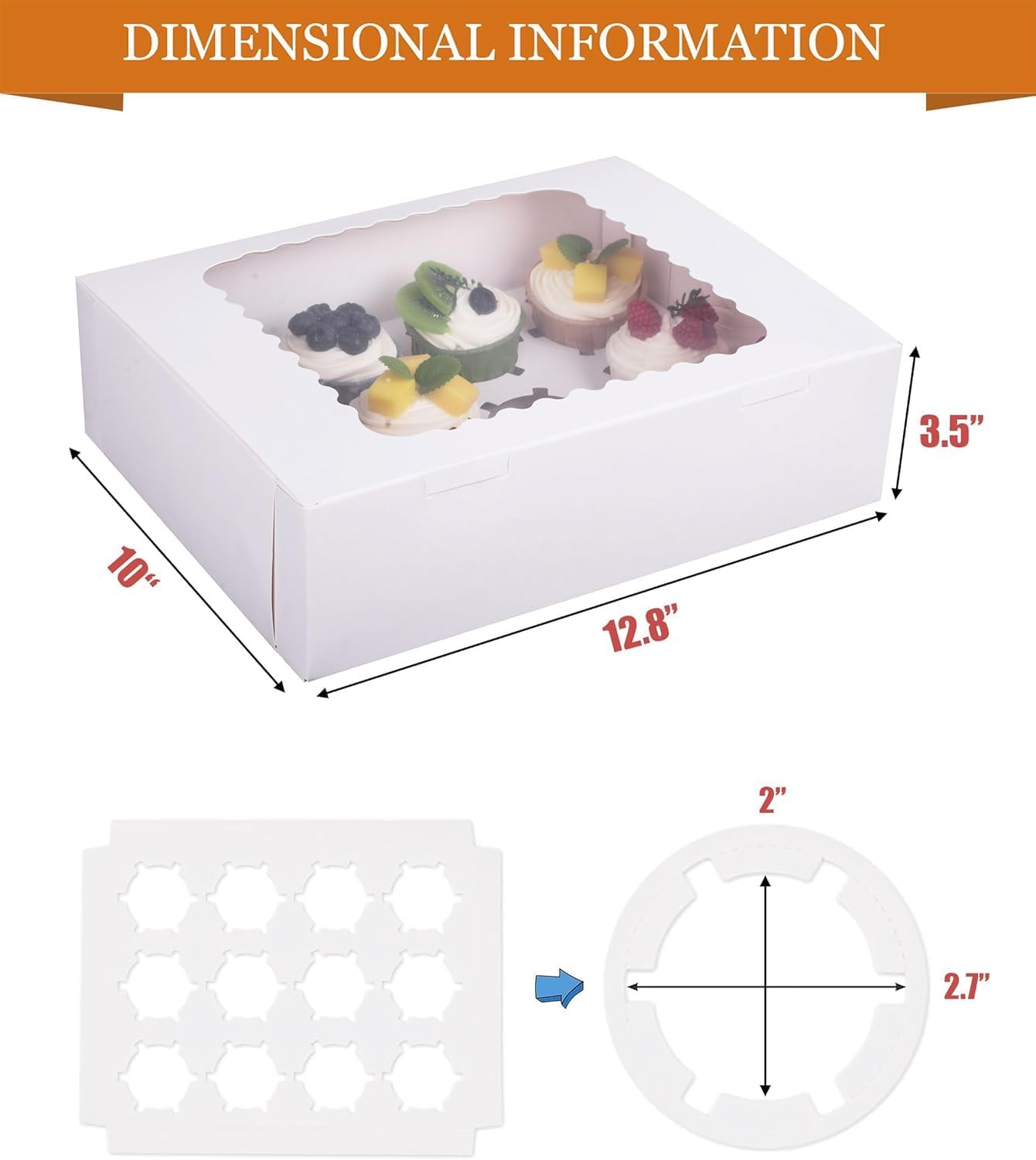 2-Set Cupcake Boxes Hold 12 Standard Cupcakes, Food Grade Cupcake Holders Bakery Carrier Boxes with Windows and Inserts for Cupcakes, Muffins and Pastries (White-2 Pack)