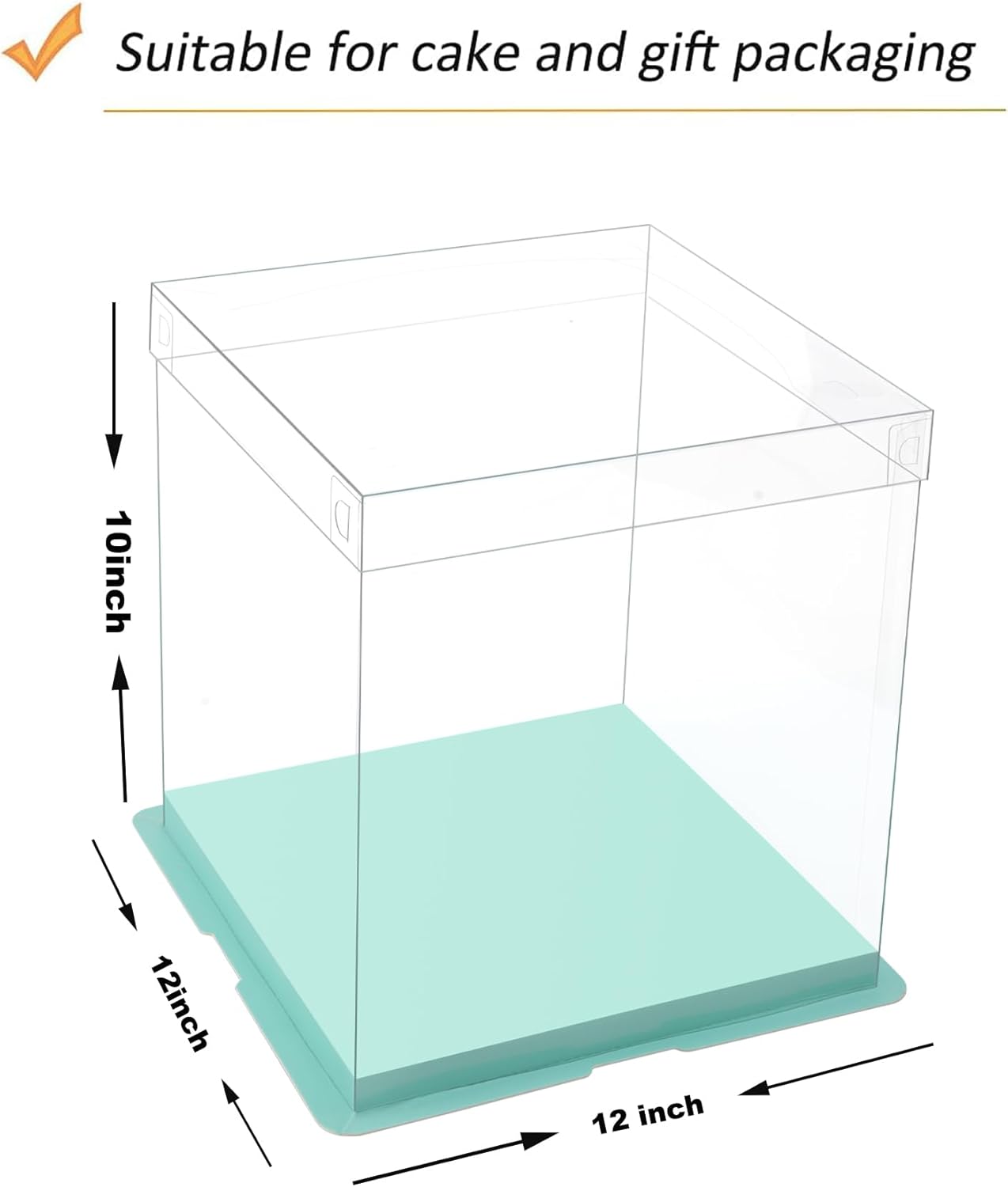 XININSUN clear cake box with ribbon,10inch 12inch cake boxes,transparent tall cake box cake carrier,Square Cardboard Cake Containers clear gift box for Wedding,Birthday,Party(6pcs-green)