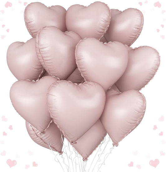 Baby Pink Heart Balloons, 18 Inch Pink Heart Shape Balloon, 12PCS Large Pastel Pink Helium Foil Heart Romantic Balloon for Girls Birthday Wedding Engagement Anniversary Princess Party Decoration