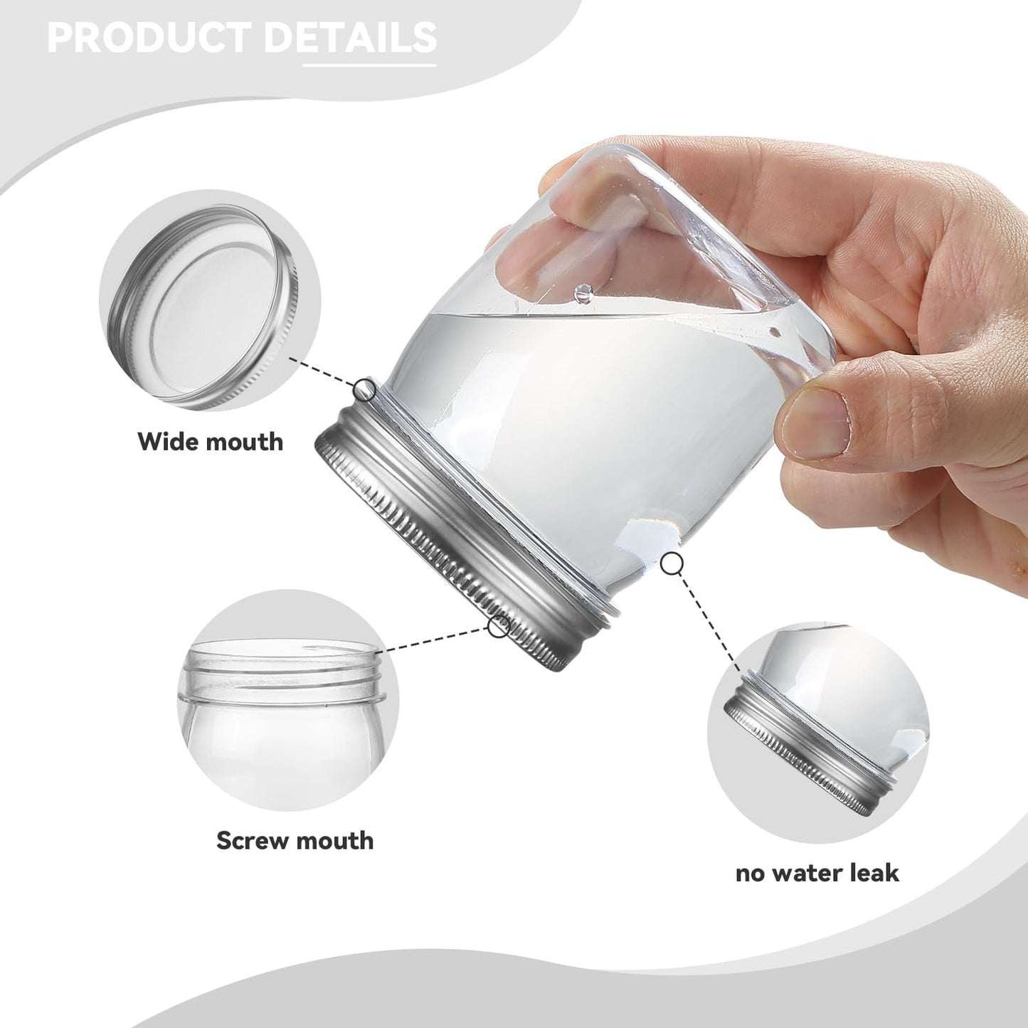 novelinks 8 oz Clear Plastic Jars with Screw-On Lids - BPA-Free Refillable Storage Containers for Slime, Spices, Crafts, Kitchen & Home Organization (32 Pack,Silver)