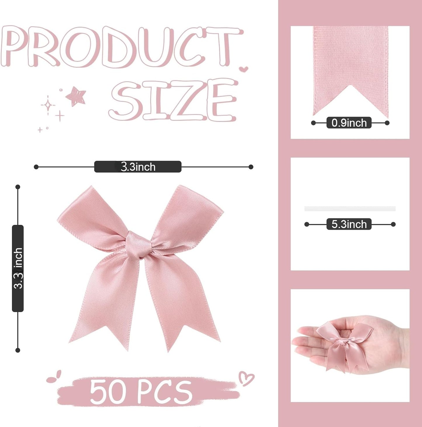 Feluwi Rose gold Gift Wrap Bows (50 Pcs) - 3.3 Inch Elegant Plastic-Free Bows for Christmas Gifts, Birthday Presents, Wedding Friendly Party Supplies, Baby Shower, Gift Bags Decorative Accessories