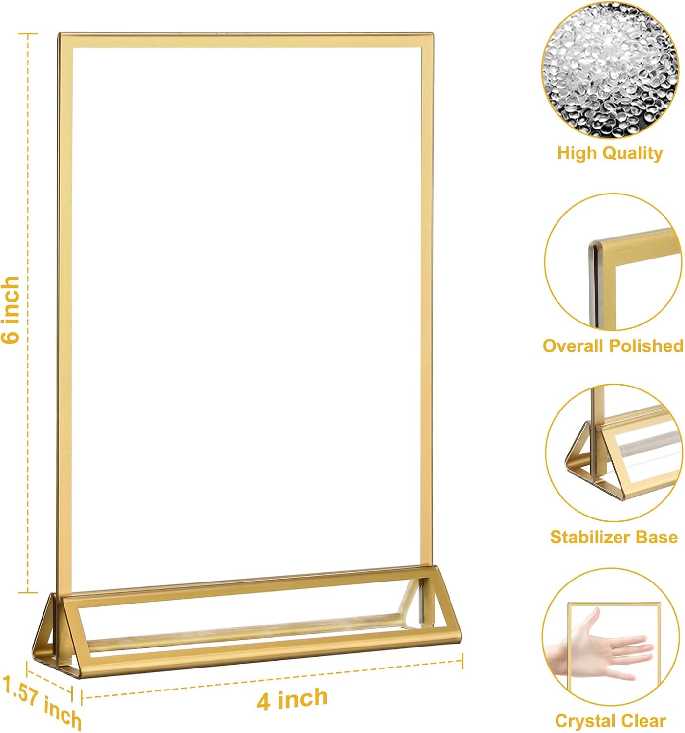 EHWINE 12 Pack Acrylic Sign Holder 4 x 6, Double Sided Gold Picture Frame Stand up Table Top Sign Holders, Clear Display Stand Menu Flyer Holder for Wedding Party
