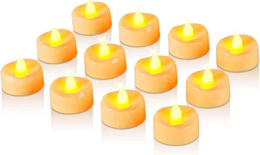 Raycare 24 Pack LED Tea Lights Battery Operated, 200+Hour Flickering Votive Candles, Realistic Fake Flameless TeaLights for Wedding Party Halloween Thanksgiving Christmas Decorations,Ivory Base