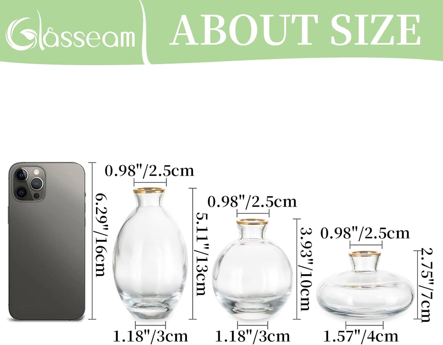 Bud Vases 3Pcs/Set Small Vases Handmade Cute Gold Rim Small Vases for Flowers Centerpieces Glass Vases Mini Vase Home Decor Centerpieces, Events Table Decor