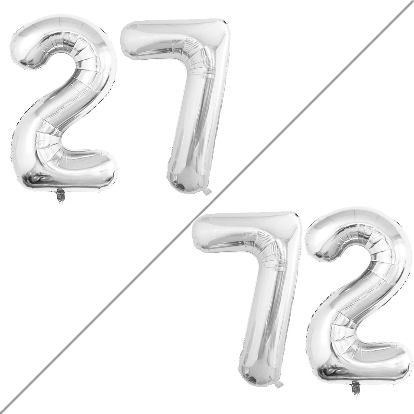 GOER Number 27 Balloons for 27th Birthday Party Decorations,42 Inch Jumbo Foil Helium 72 Balloons for 72nd Birthday Party Decoration (Silver)