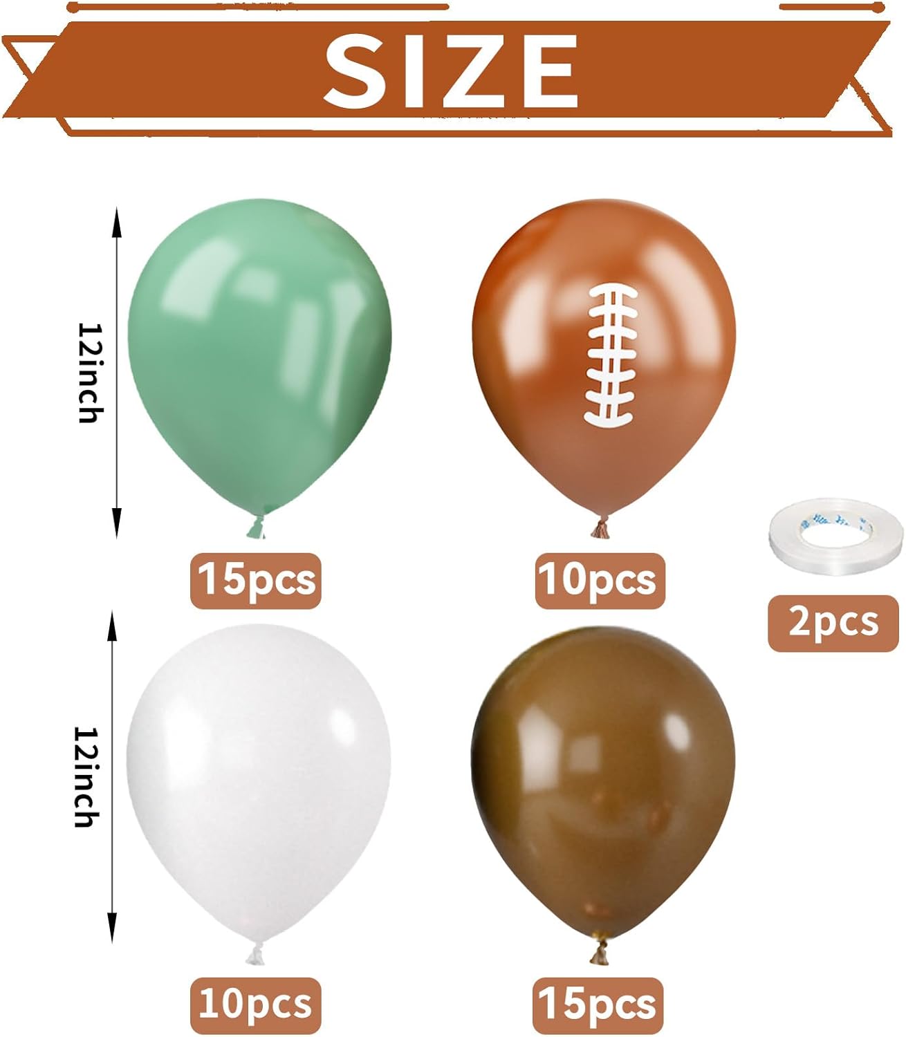 Football Balloons, 52 PCS 12 Inch Brown Bean Green White Football Printed Balloons, Football Party Decorations for Football Boys Sports Rugby Baby Shower Birthday Game Football Party Decorations