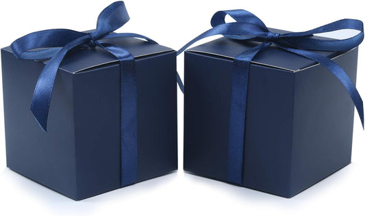 COTOPHER 100pcs Small Gift Boxes, Favor Boxes 2x2x2 inches Paper Gift Boxes with Ribbons Candy Box for Wedding Favors Baby Shower Bridal Shower Birthday Party (100pcs 2x2x2, Blue)