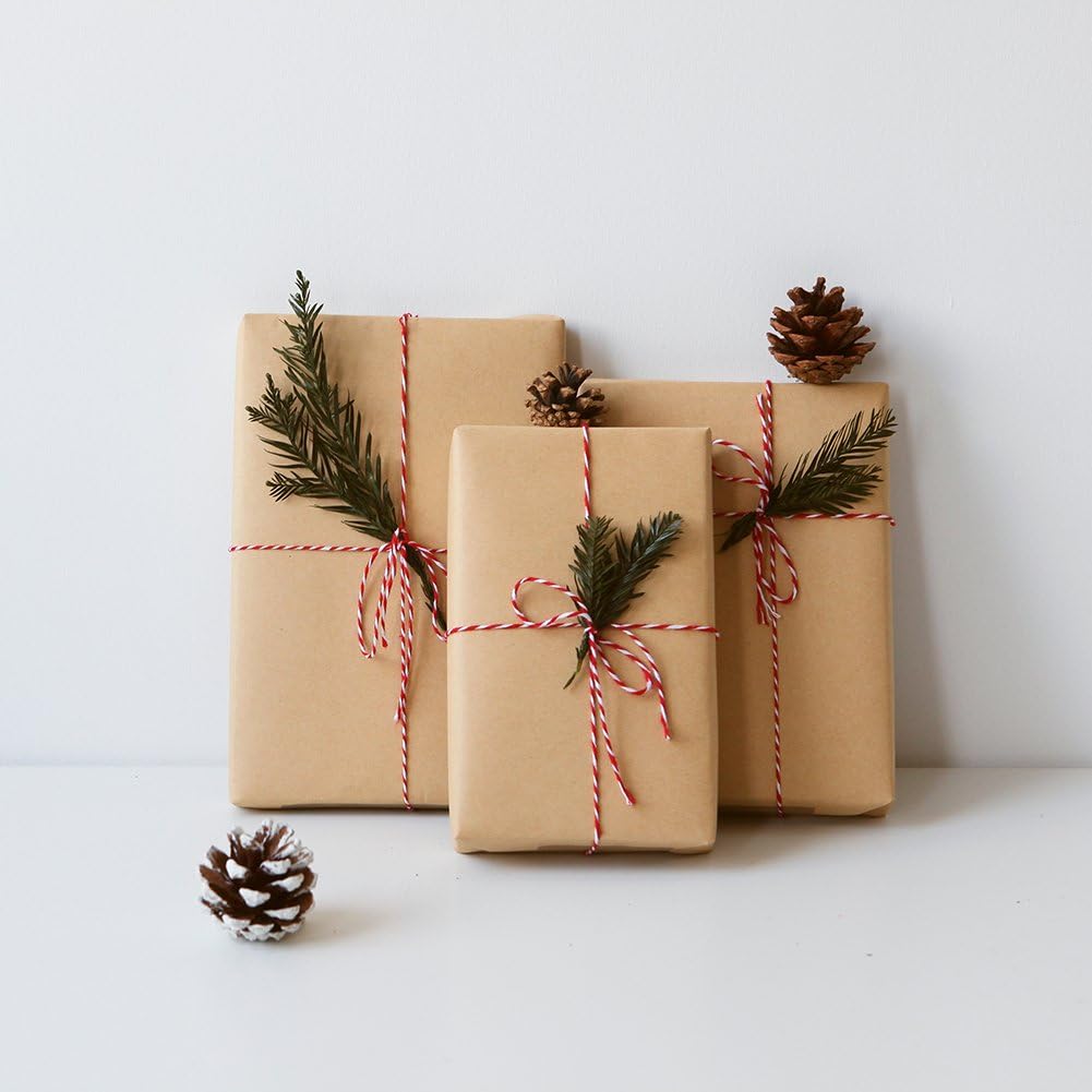 HRX Package Red and White Cotton Twine 656 Feet x 2 Roll, Durable Bakers Twine, Gift Wrapping String, Arts Craft