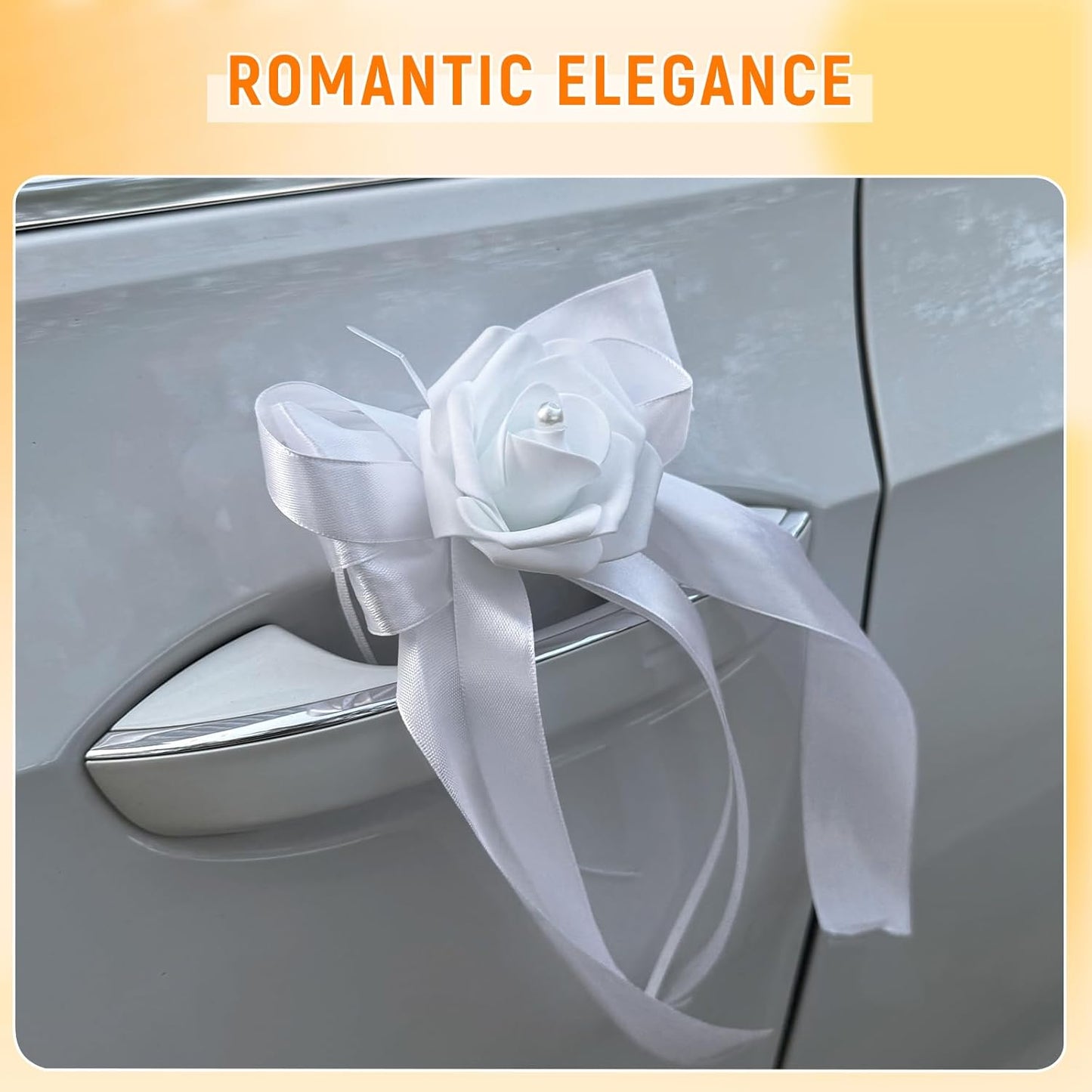 Wedding Car Decoration Flowers, Artificial White Bow Cars Decorative Flower Rose for Door Handles, Automotive Decorations Accessories for Women Men