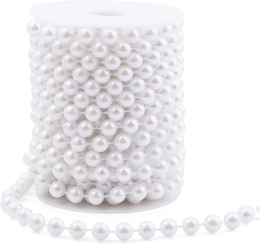 Pearls String Beads 33 Feet Crafts Faux Pearl Roll for Christmas Garland Flowers Wedding Party Jewelry Decoration(10mm White)