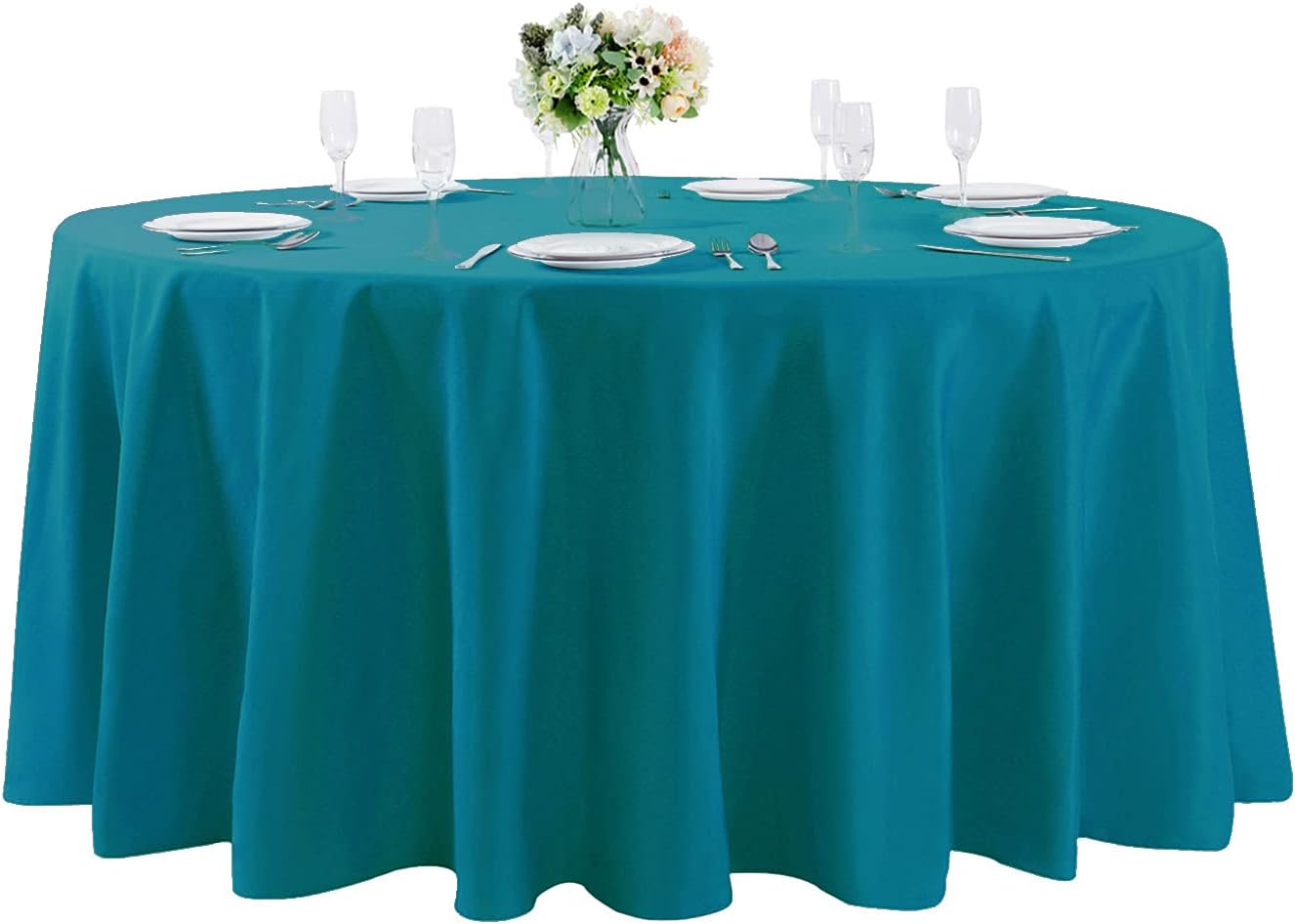 120 inch Round Tablecloth Washable Polyester Table Cloth Decorative Table Cover for Wedding Party Dining Banquet（120 inch, Caribbean Blue）
