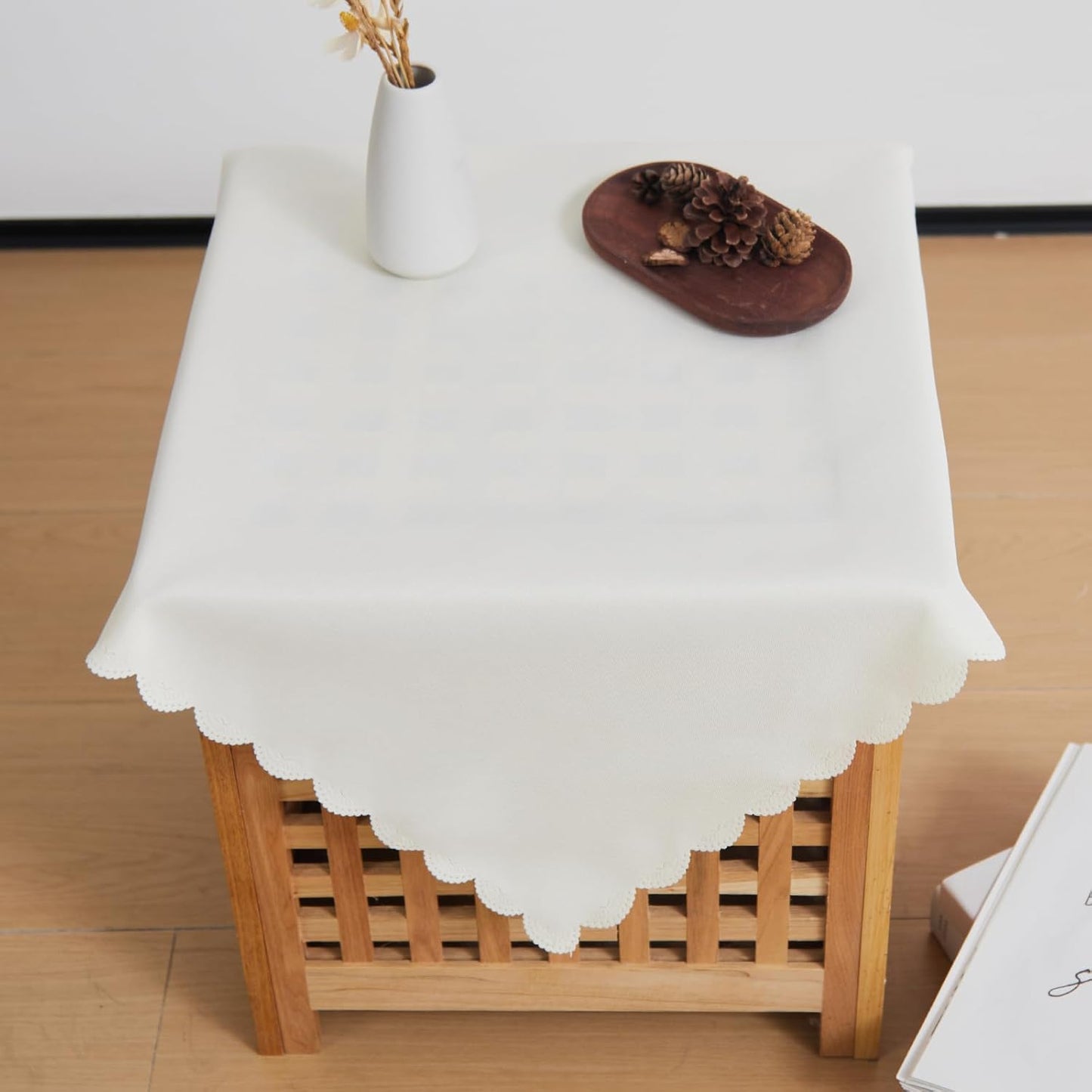 Small Square Beige Tablecloth 24 x 24 Inch Polyester Fabric Washable Table Cover Decorative Wrinkle Resistant Solid Color Table Cloth for Nightstand Party Wedding Camping