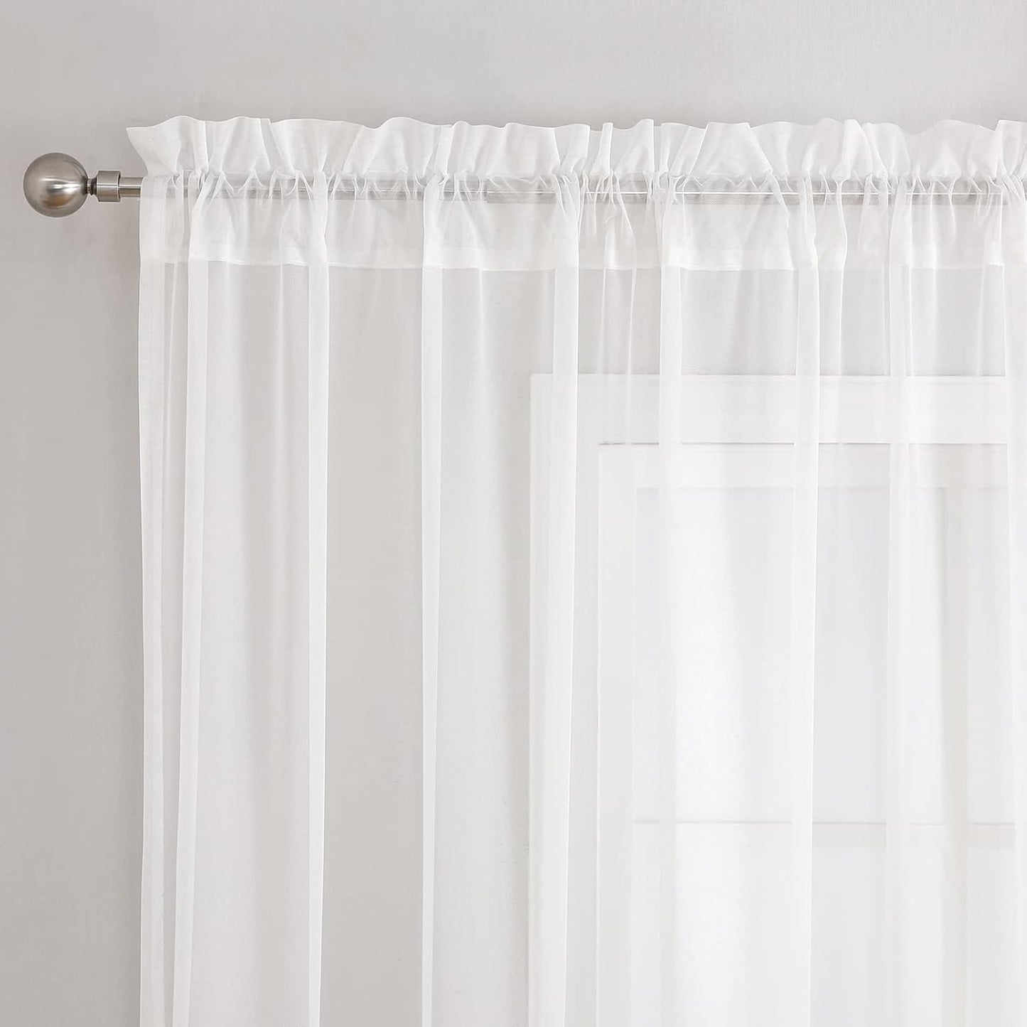 VISIONTEX White Sheer Voile Curtains, Decorative White Embossed Drip Rod Pocket Window Drapes for Home Kitchen, Living Room and Bedroom 54 x 72 Inch, Set of 2 Curtain Panels