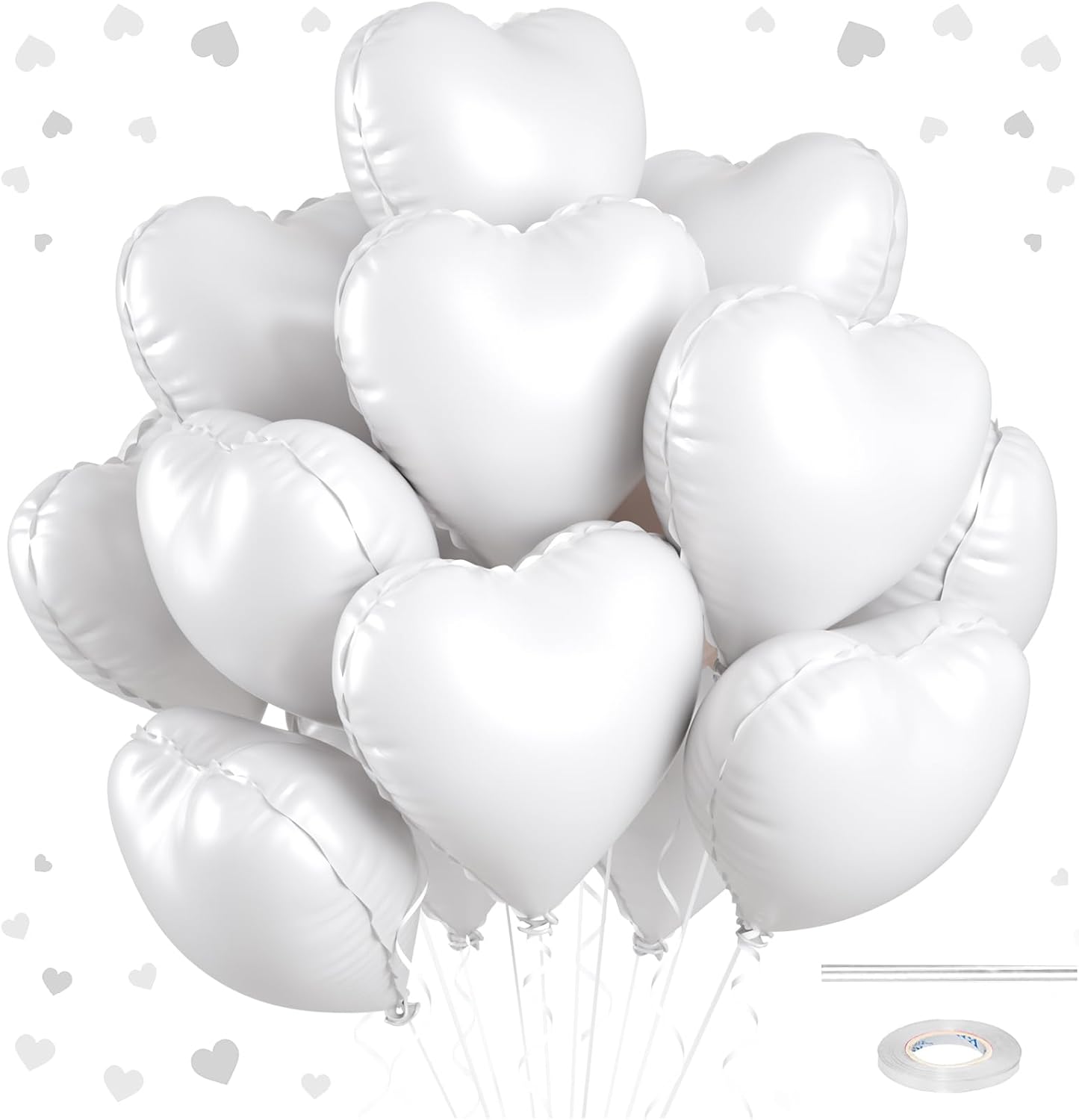 12 Pcs Heart Balloons, 18 inch White Heart Shaped Balloons, Big Foil Helium Balloon, Love Foil Balloon for Wedding Baby Shower Anniversary Backdrop Valentine Party Decorations