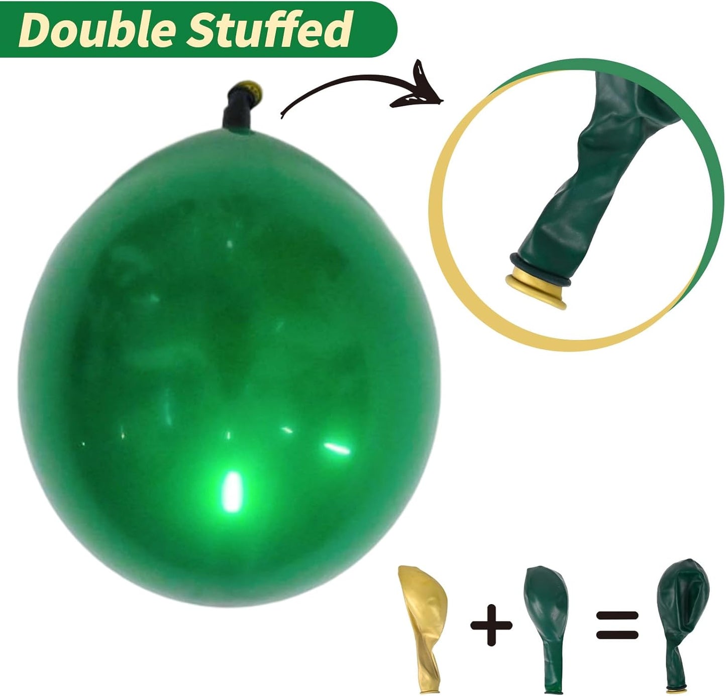 Chrome Green Balloons, 50 PCS 10 Inch Double Stuffed Metallic Dark Green Balloons, Shiny Thick Chrome Metallic Balloon Latex Helium Balloon for Birthday Wedding Graduation Party Decoration Supplies