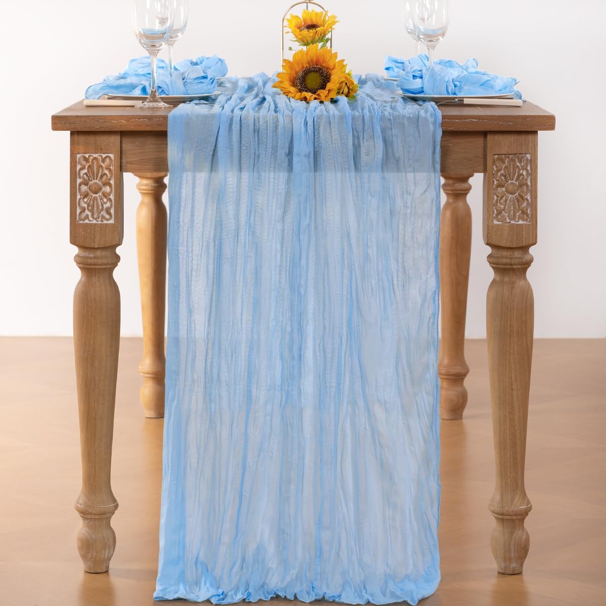Baby Blue Cheesecloth Table Runner Fall Table Runner Boho Gauze 120 Inches Light Blue Cheese Cloth Fall Table Decorations for Thanksgiving Wedding Bridal Baby Boy Shower Birthday Party