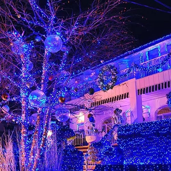 YEGUO 165ft 500 LED Blue Christmas Lights Outdoor Waterproof, Clear Wire String Lights Indoor Plug in, 8 Modes Twinkle Tree Light for Xmas Party Garden