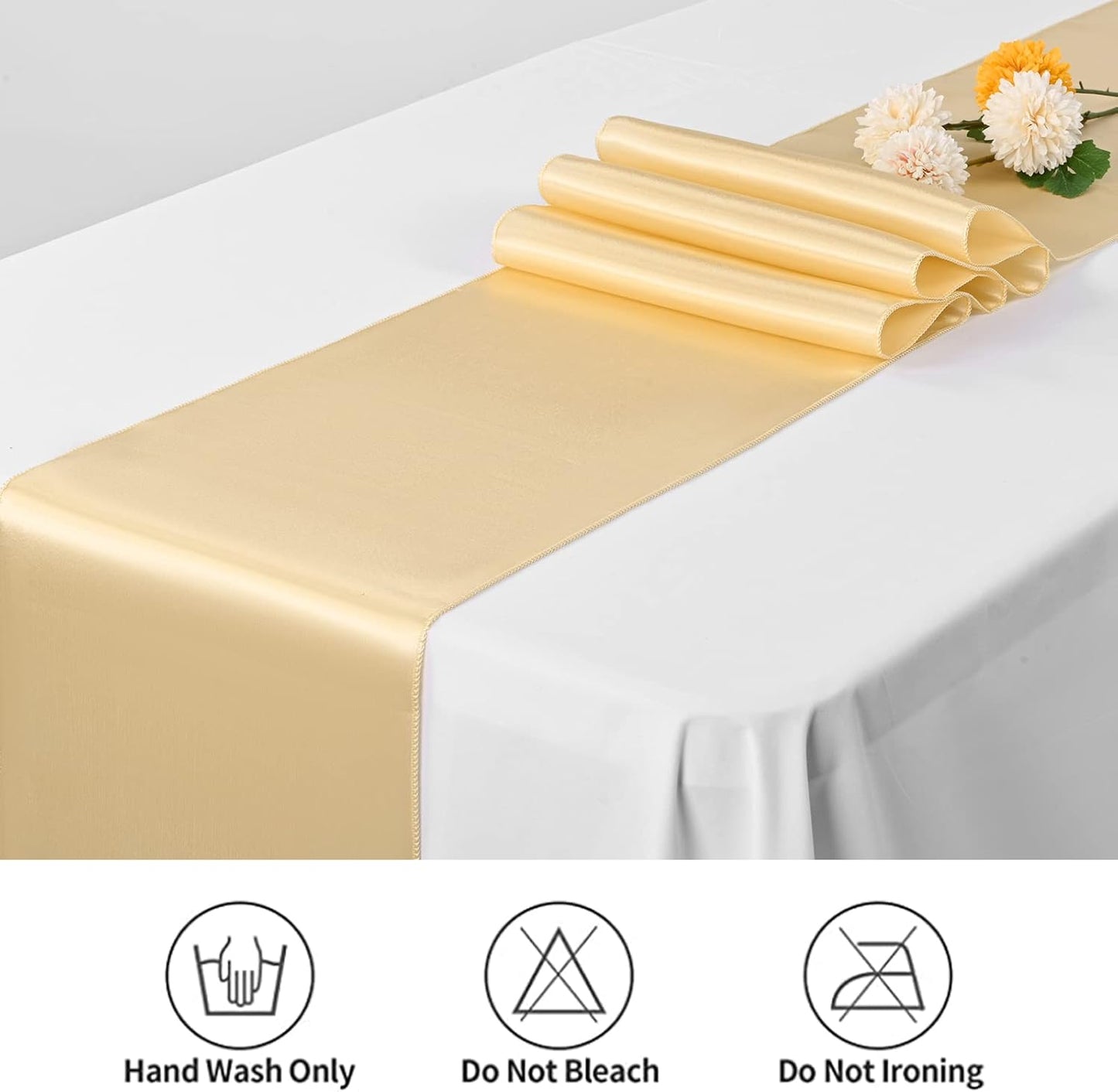 12 Pack Champagne Gold Satin Table Runner,12 x 108 inch Long Premium Smooth Table Runner for Wedding,Banquets,Birthday,Party,Graduation,Engagements,Table Runners fit Rectangle and Round Table