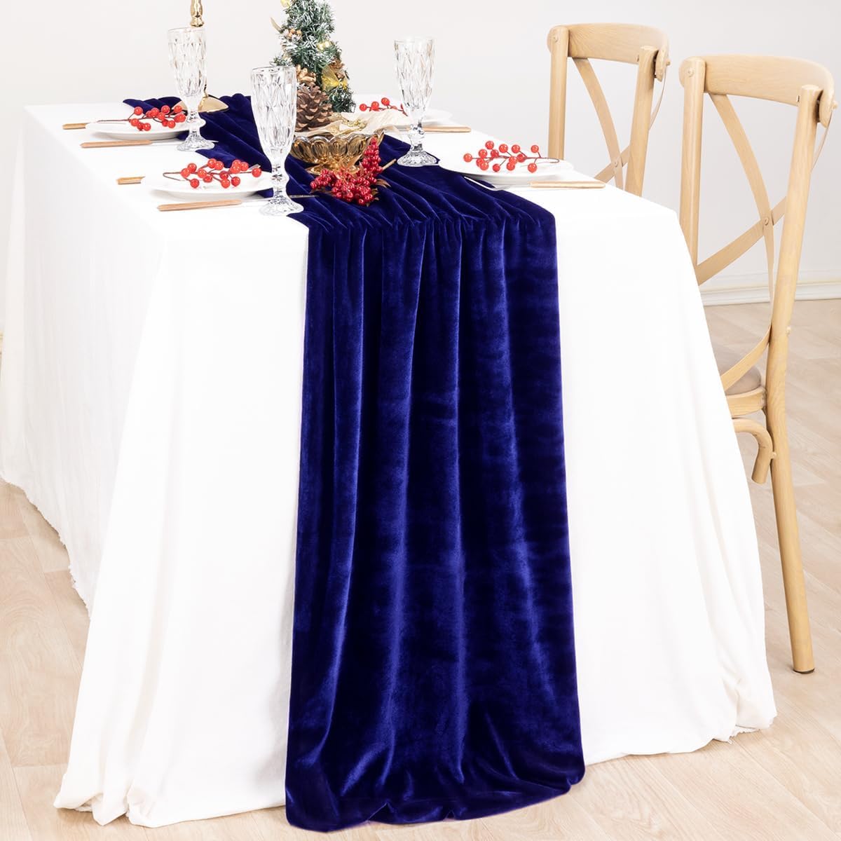 MLMC 2 Pack Royal Blue Velvet Table Runner 10ft Glossy Luxury Velvet Cotton Table Runner 20x120 Inches Wedding Runner for Bridal Shower Birthday Party Decor