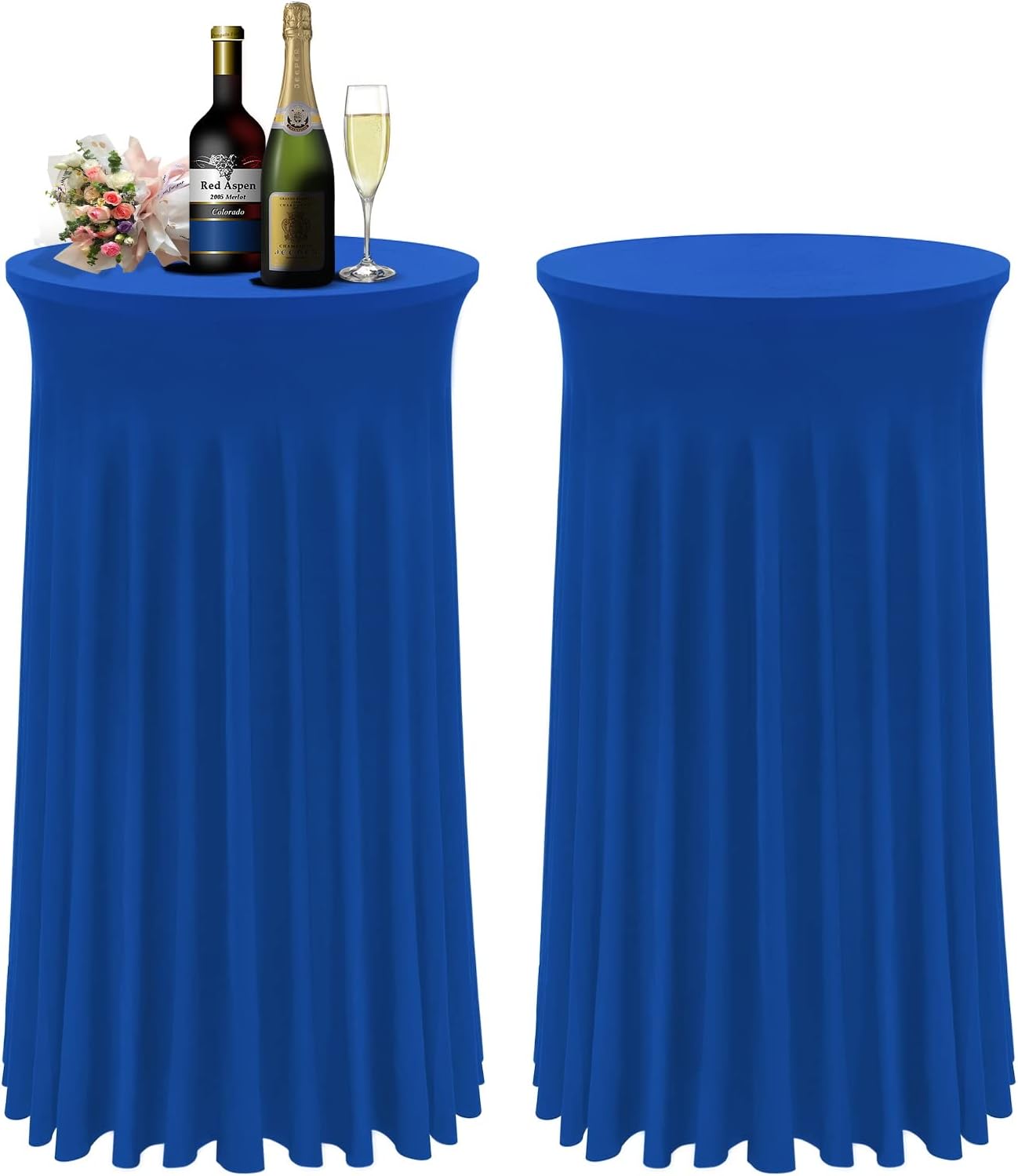 Cocktail Table Covers - 2 Pack 24"x 43" Royal Blue Cocktail Table Tablecloth with Natural Wavy Round Skirt for Bar Wedding Party Banquet