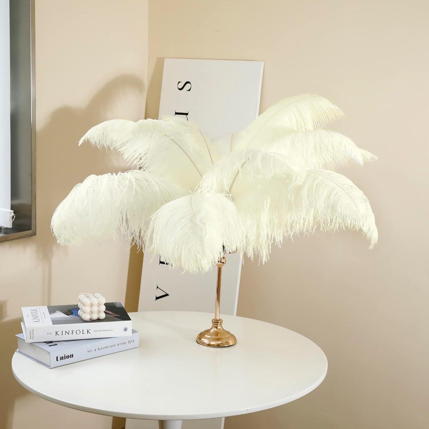 Beige Large Ostrich Feathers Bulk- 16-18 inches 10pcs for Wedding Party Centerpieces,Flower Arrangement and Home Decorations (Beige)