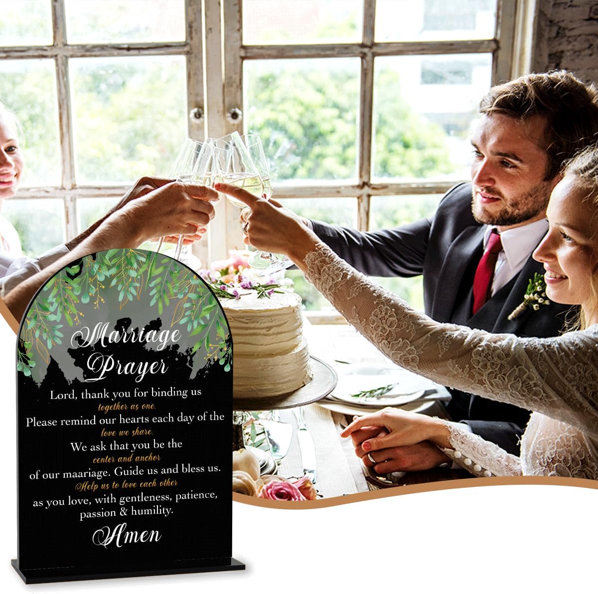Black Marriage Prayer Sign, Wedding Engagement Bridal Shower Christian Religious Decor for Reception Ceremony Anniversary Party, Weddings Acrylic Sign