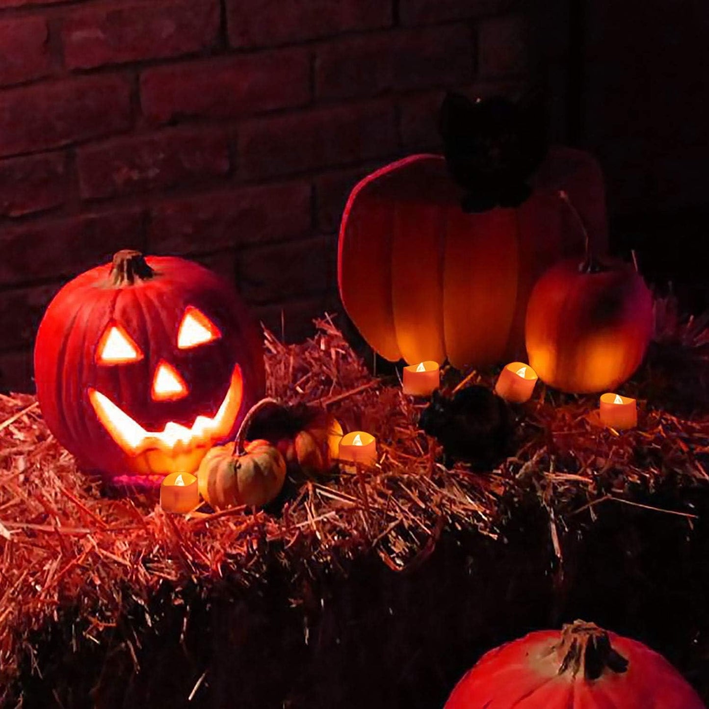 BEICHI 24 Pack Halloween Tea Lights, Realistic Orange Tea Candles, Battery Operated Flameless Tealights for Halloween, Fall Decorations