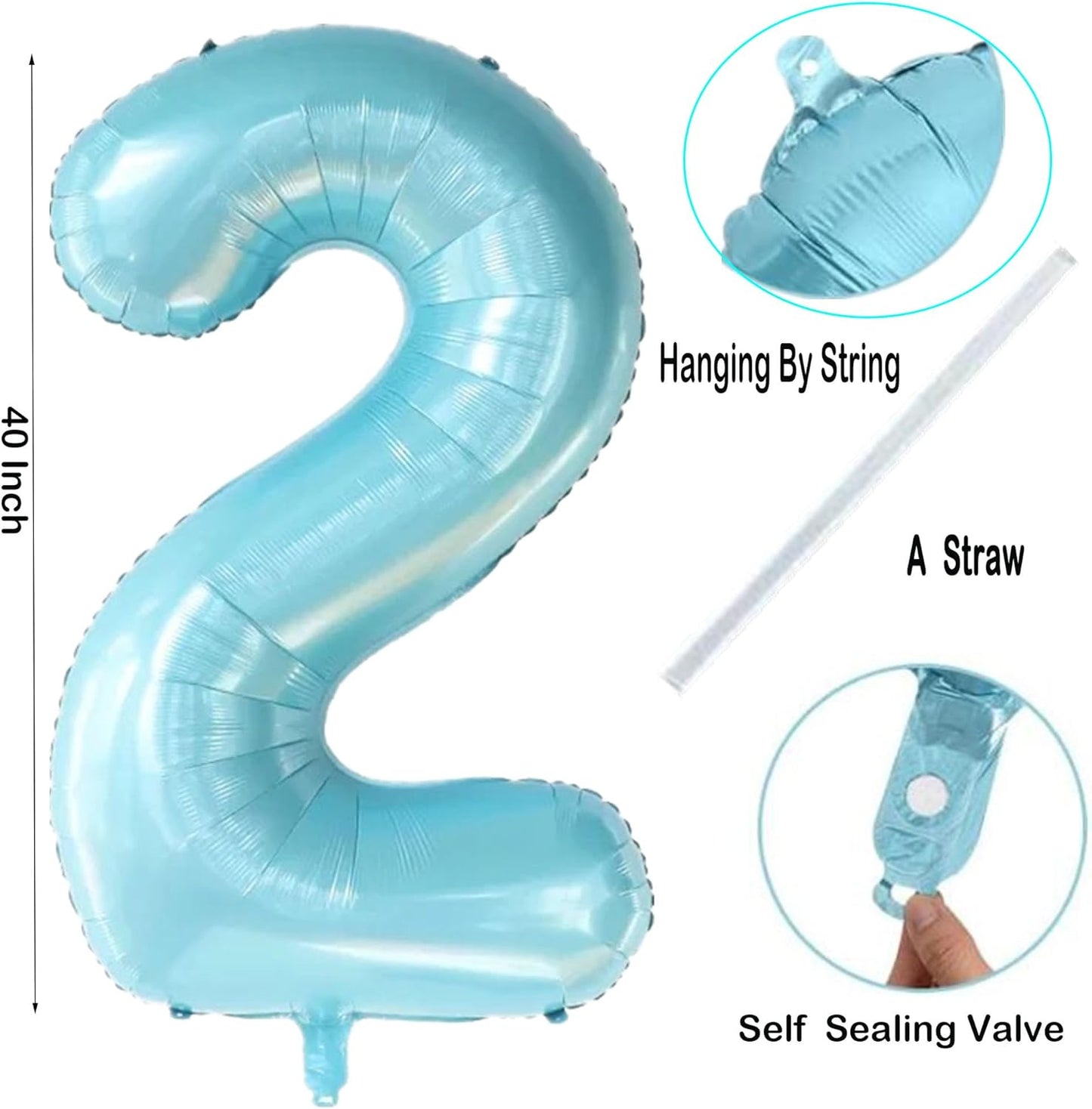 40 Inch Light Blue Number 0 Balloon Foil Balloons 0 for Kids Birthday Party Large Self Inflating Light Blue Foil Number Balloons (Blue No 2) …