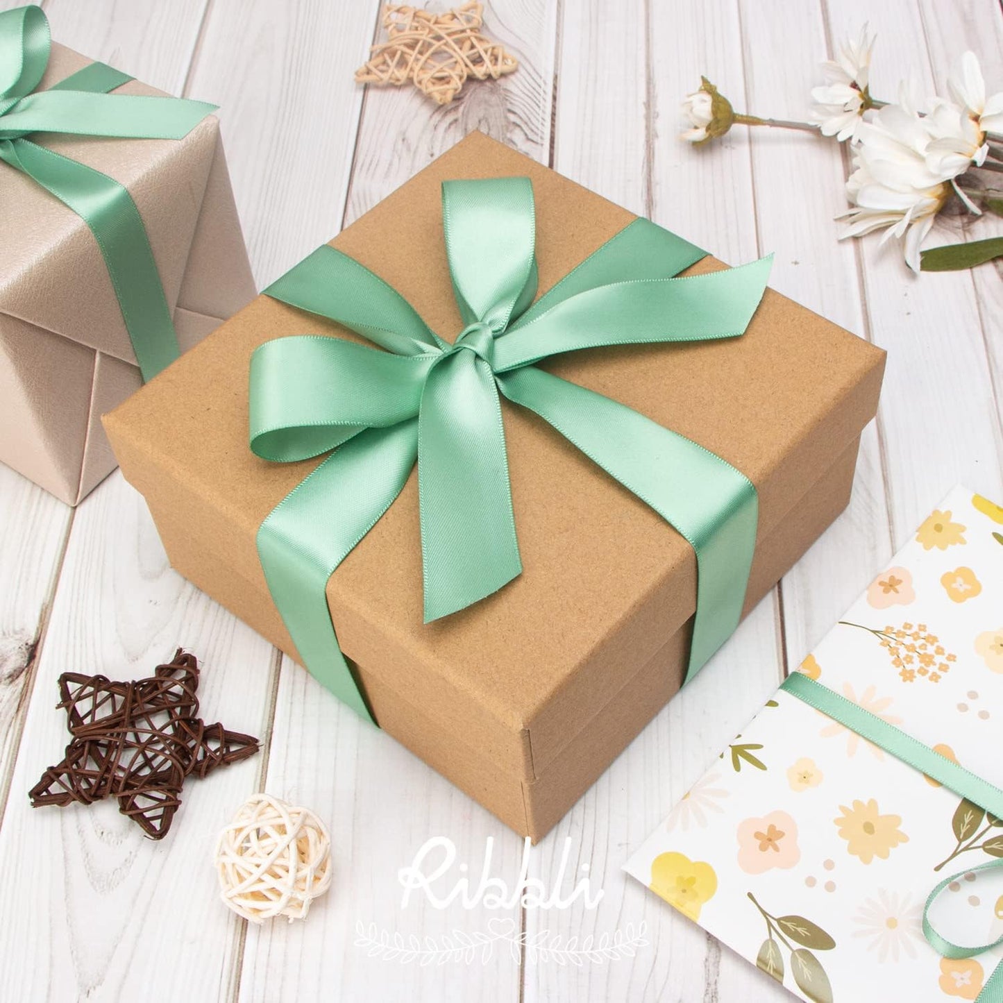 Ribbli Sage Green Satin Ribbon,Double Faced Satin 1-1/2 inch x Continuous 25 Yards,Use for Bows Bouquet,Gift Wrapping,Wedding Decoration,Floral Arrangement