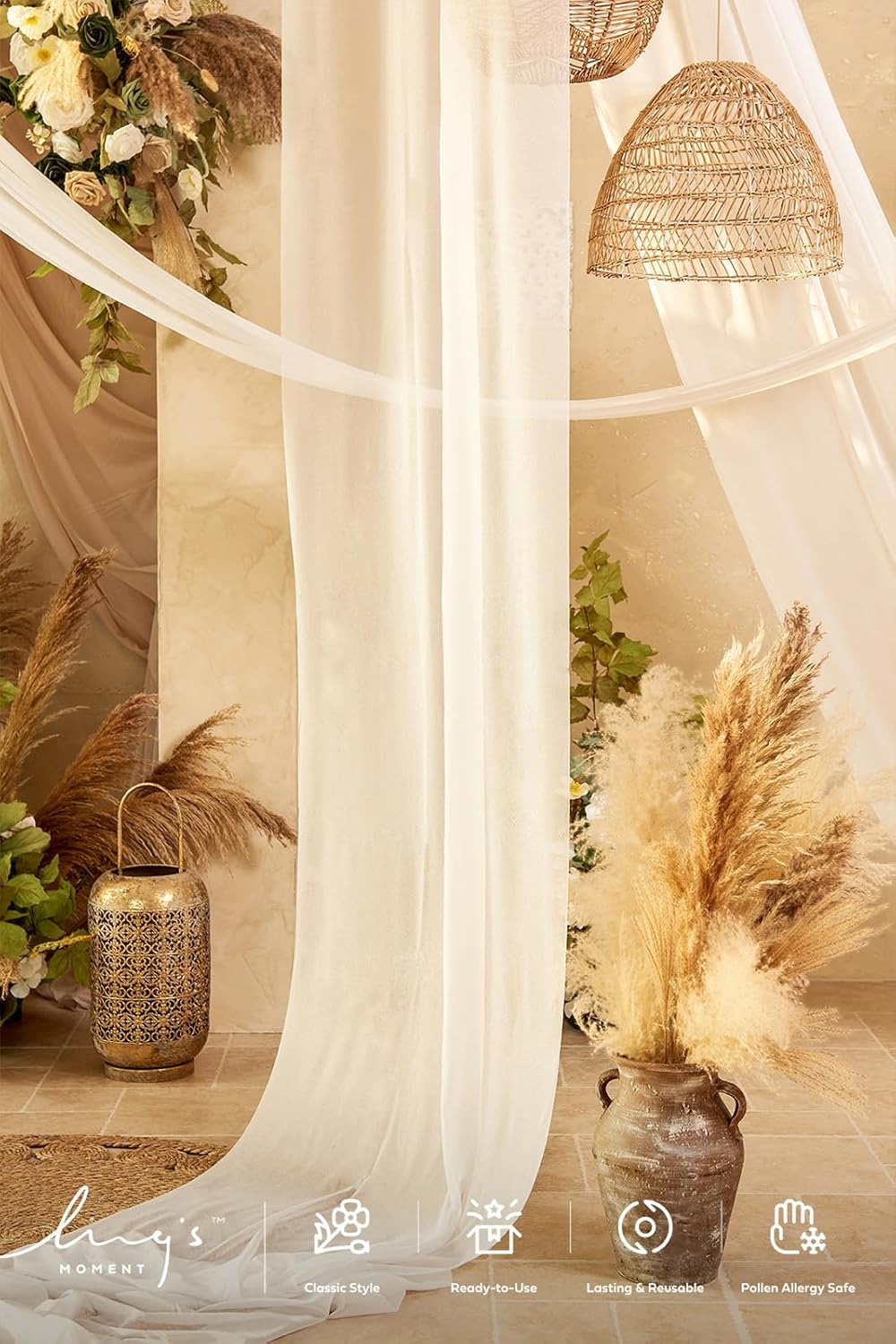 Ling's moment Wedding Arch Draping Fabric 2 Panels 32Ft x 30" Wrinkle-Free Wedding Arch Drapes Chiffon Fabric, White Curtain for Wedding Ceremony Reception Background Party Home Garden Decorations