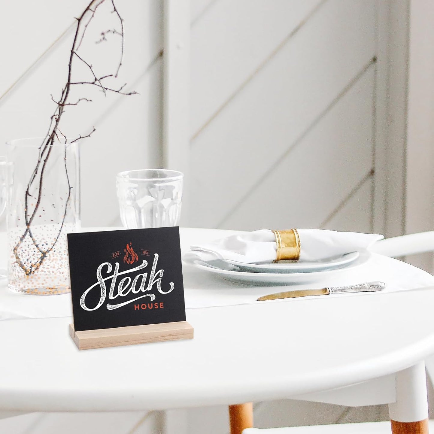 Double-Sided Small Chalkboard Signs (6 x 5 Inch) - Set of 6 with Stand & 7 Liquid Chalk Markers | Vintage Decorative Mini Tabletop Message Boards for Home & Events