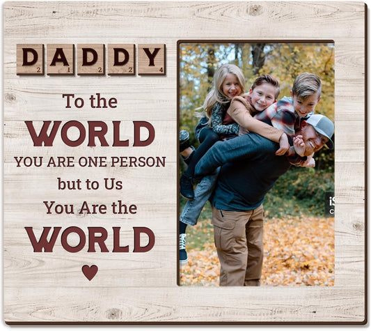 Magnetic Picture Frames - DADDY YOU ARE THE WORLD - Christmas Gift Birthday Gift for Dad - Unique Magnet Photo Frame For Men - Magnetic Frames for Refrigerator, Locker & More