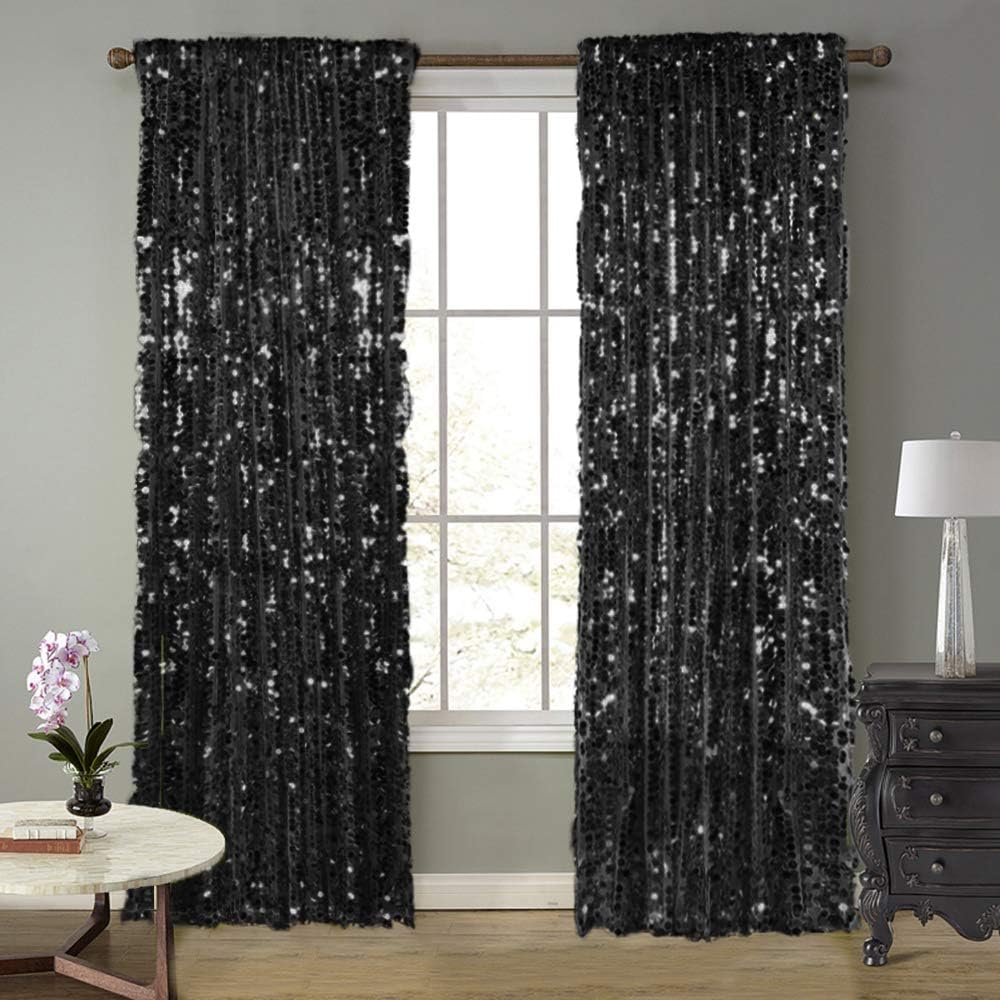 18MM Black Big Sequin Payatte Backdrop Curtains 4.5FTX9FT 2 Panels-Black Drapes Curtains for Thanksgiving Christmas Home Party Supplies
