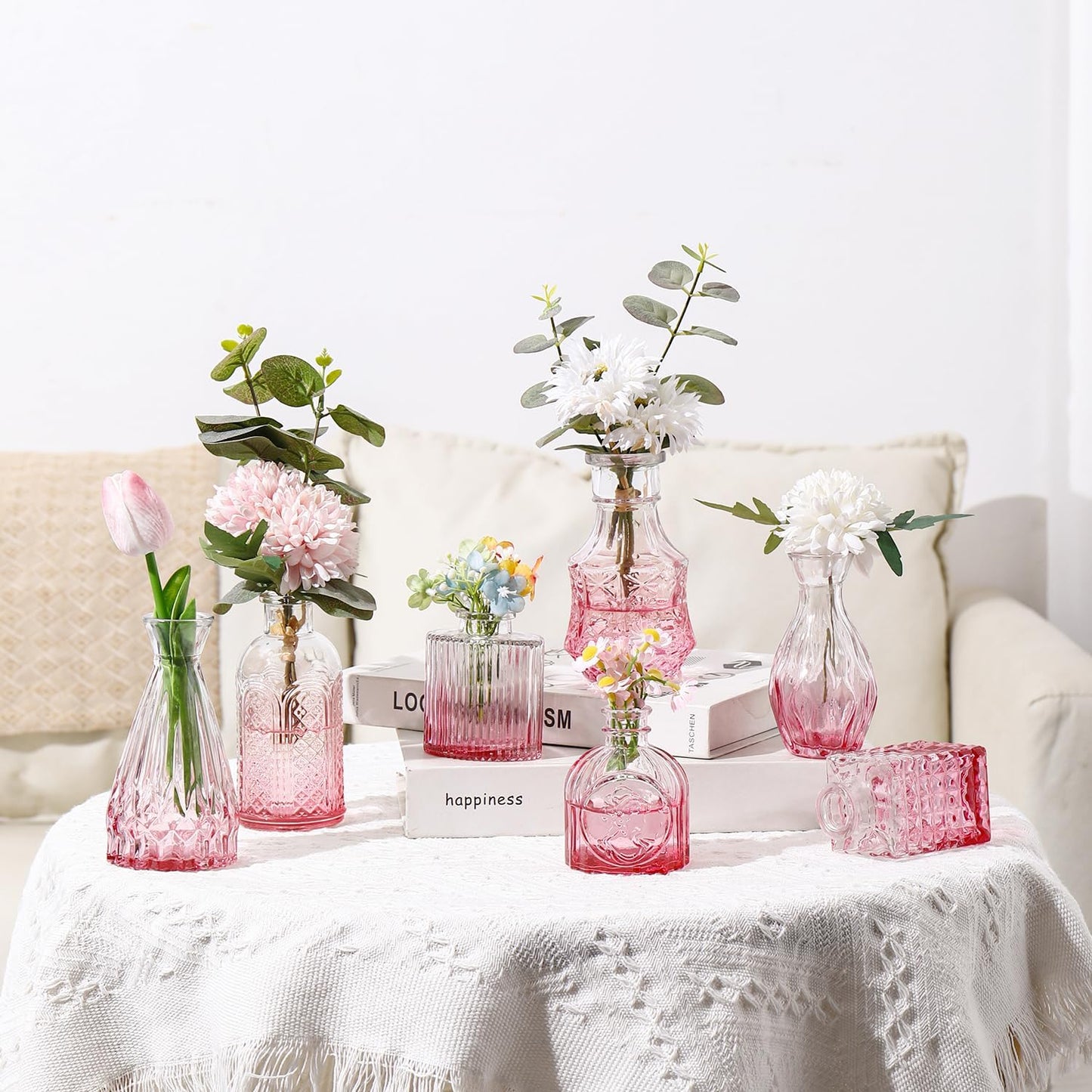 Bud Vases in Bulk 30, Pink Glass Vases for Centerpieces, Small Vase for Flowers, Small Flower Vase for Centerpieces, Mini Vintage Vases for Wedding Table Decor