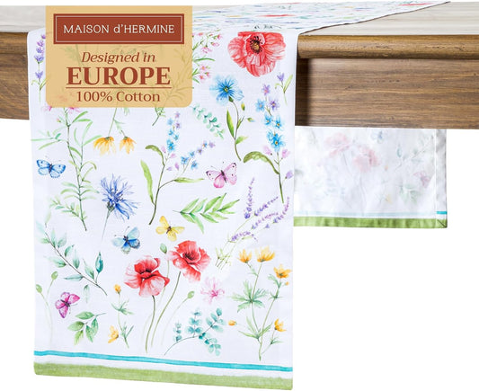 Maison d' Hermine Table Runner 100% Cotton Single Layer Table Runners 72 inches Long Decorative for Kitchen Dining Party Baby Shower Wedding Bridal Shower Spring Summer (Just Floral, 14.50" x 72")