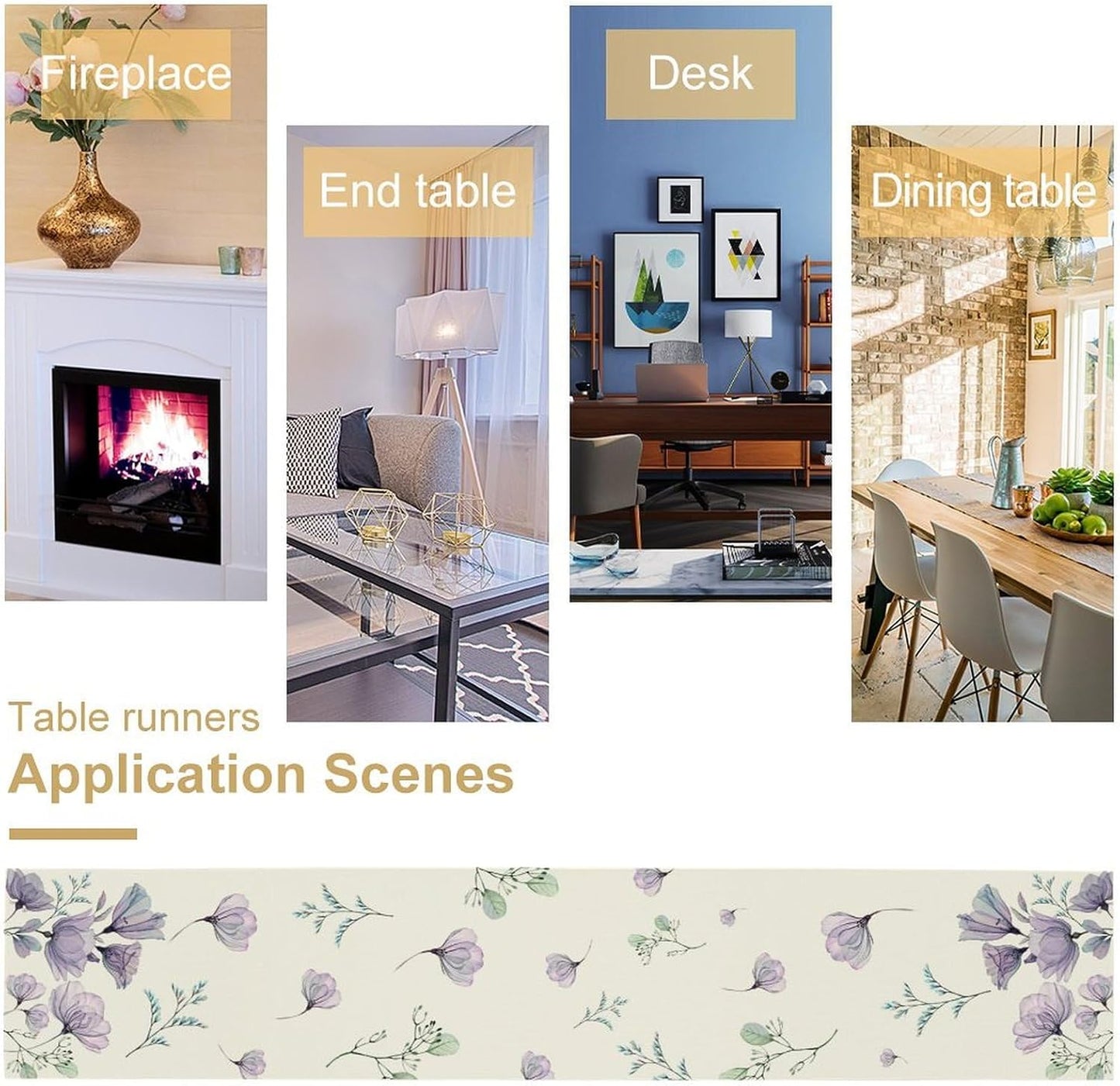 Poppy Flower Table Runner, Watercolor Purple Floral Leaves Seasonal Spring Summer Table Runner for Kitchen Dinning Table Runner Decor Home Wedding Party Holiday, 13x60 Inch