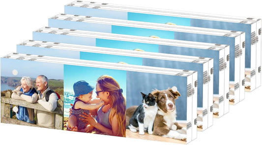 HELPLEX Acrylic Frame, 5 Pack 2x6 Photo Booth Frames, 20mm Thicker Frameless Clear Double Sided Magnetic, Free Standing Desktop Display Stand