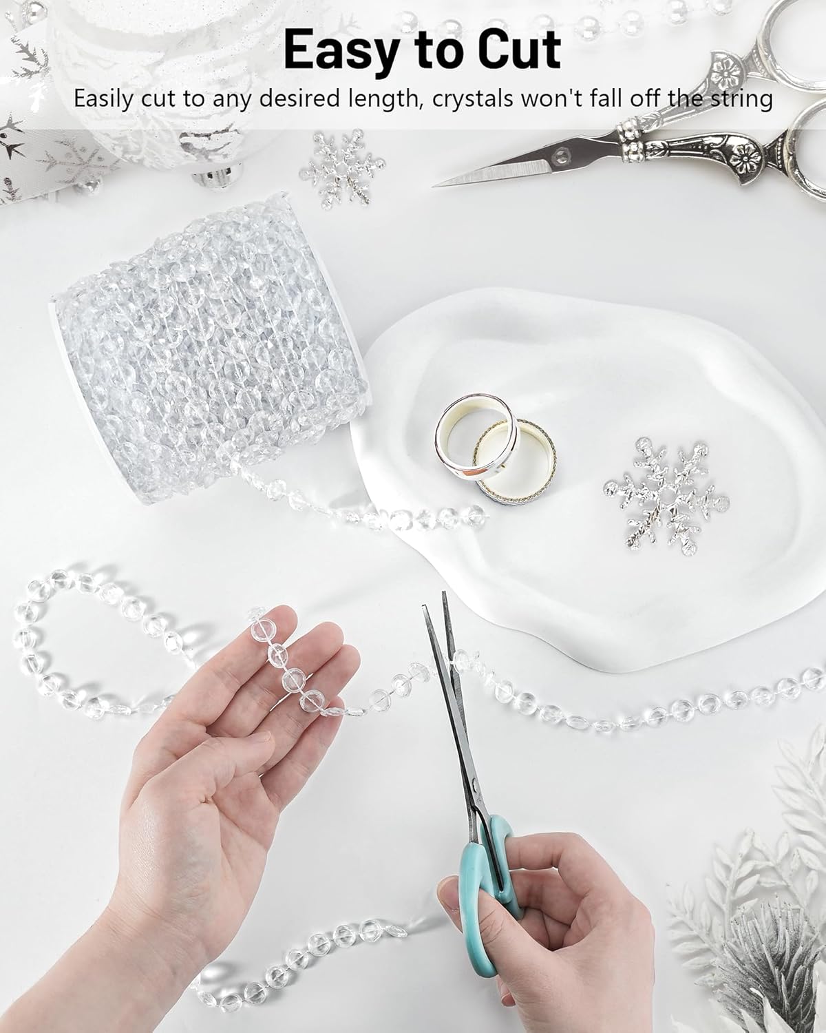 99FT Crystal Garland Strands, Acrylic Iridescent Crystal Beads String Roll, Diamond-Shaped Crystal Garland for Christmas Tree Wedding Party Decorations Beaded Curtain DIY Crafting Projects